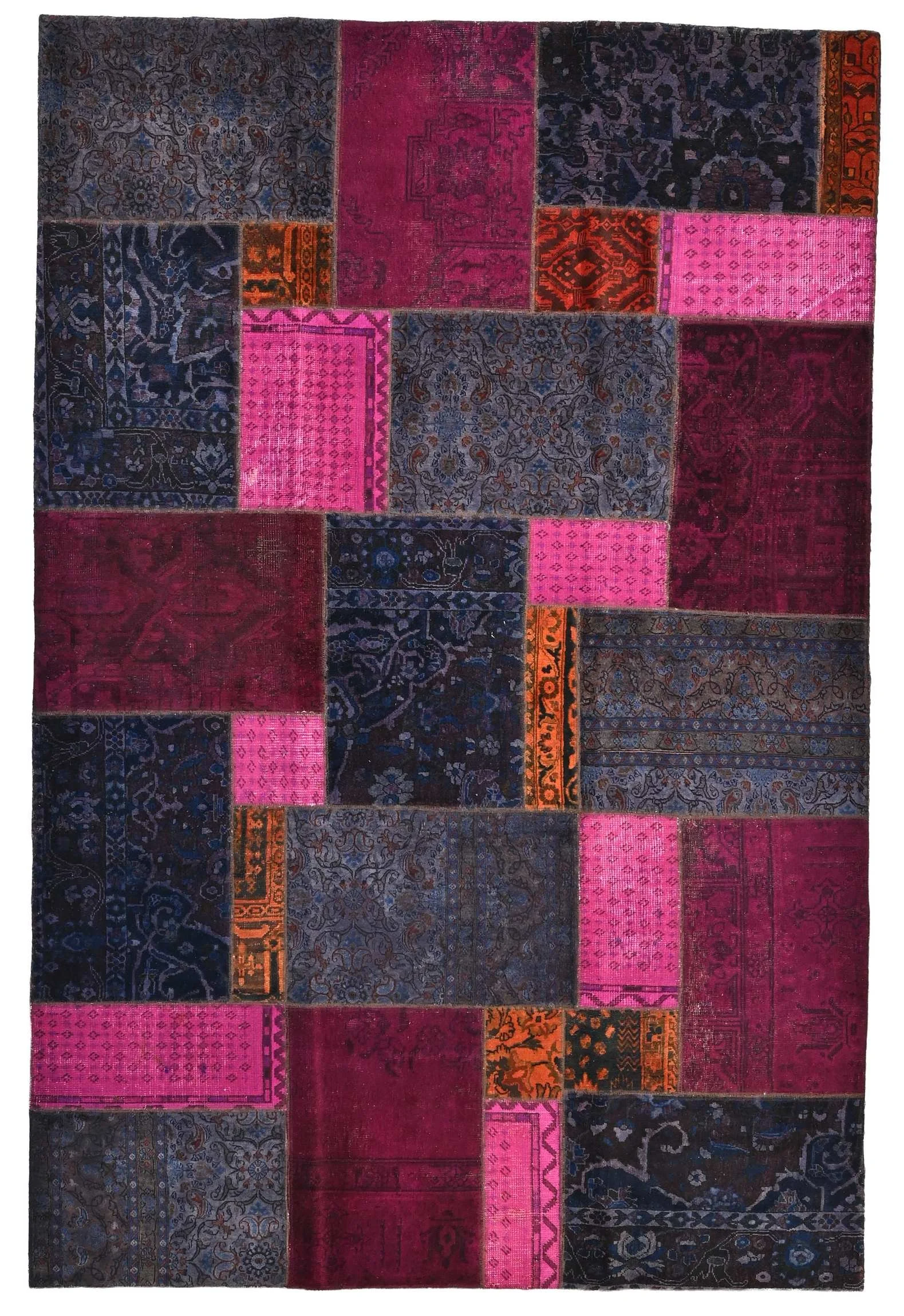 504577-302 x 200 cm | A blue and magenta Persian collage rug