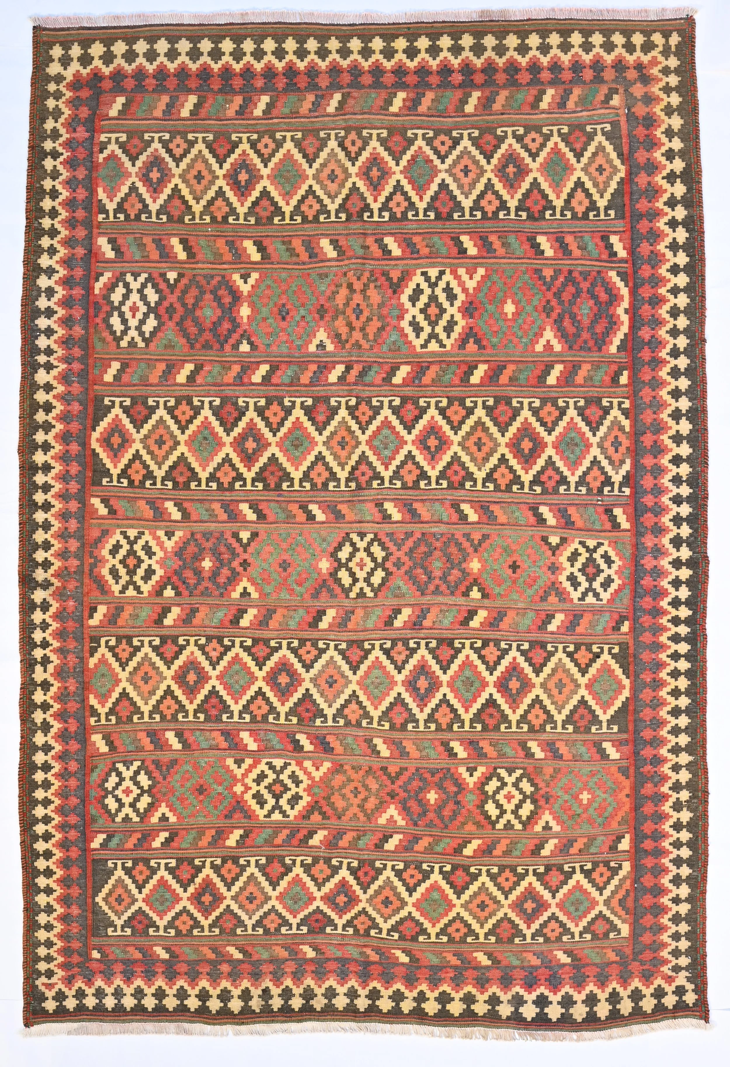168727-236 x 160 cm | Afshar kilim with eye and ram’s-horn motifs | Circa 1920s to 1930s