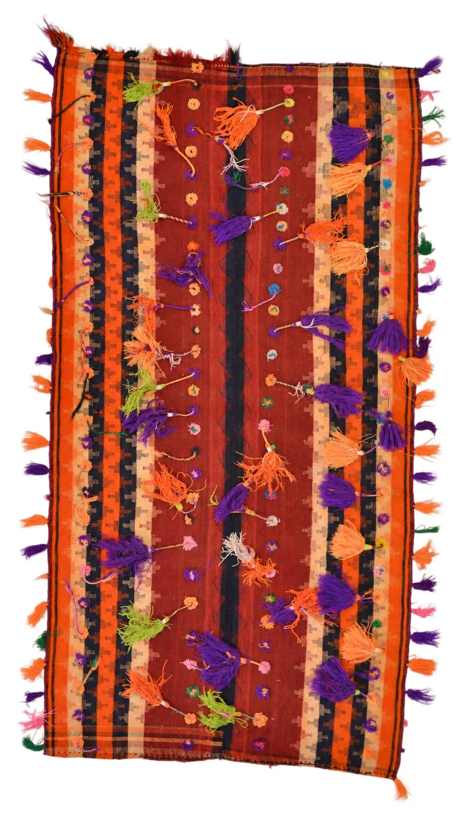 166777-265 x 149 cm | Qashqai moj with tassels and pom-poms