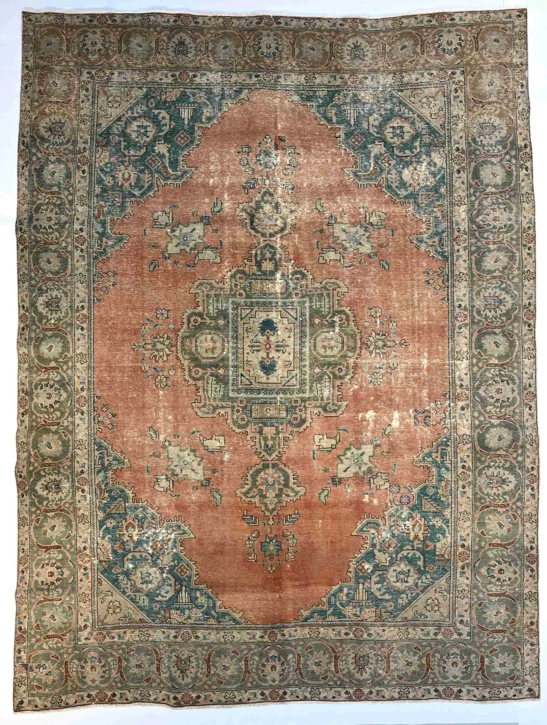 600608, 290 × 386 cm, A Vintage Persian Tabriz Rug with an Unusual Open Design