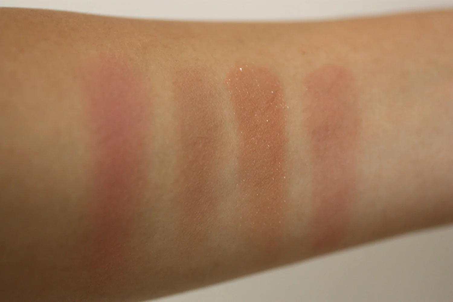 From left to right: Too Faced Baby Love, Burberry Earthy, NARS Madly, Tarte Exposed