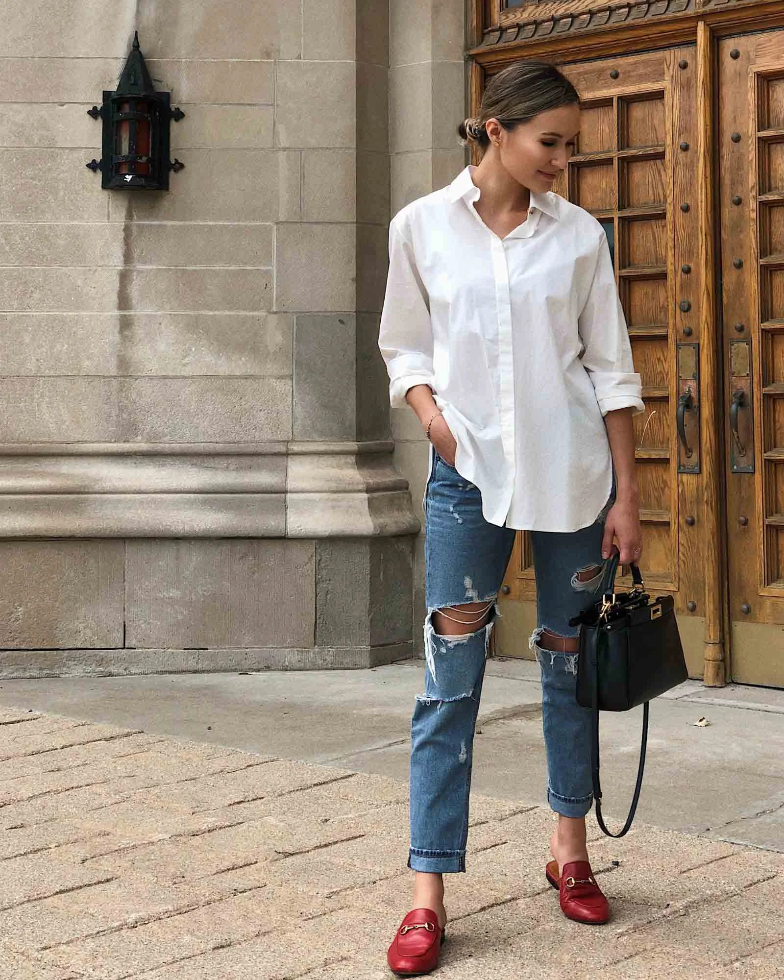 TOP: THE ROW (similar) | JEANS: RAG & BONE (similar) | BAG: FENDI (similar) | SHOES: GUCCI