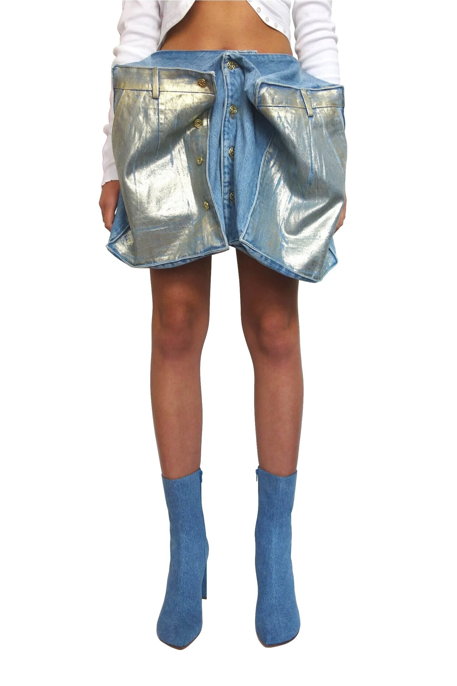 metallic jean skirt