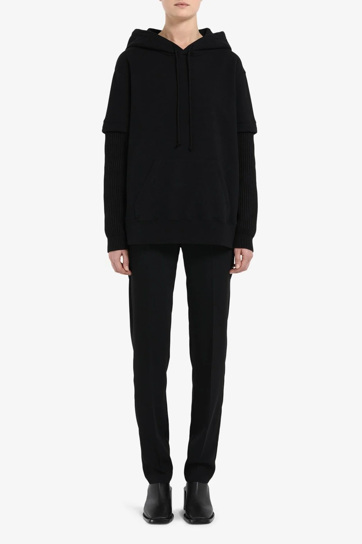 MM6 MAISON MARGIELA Black Ribbed Sleeve Hoodie
