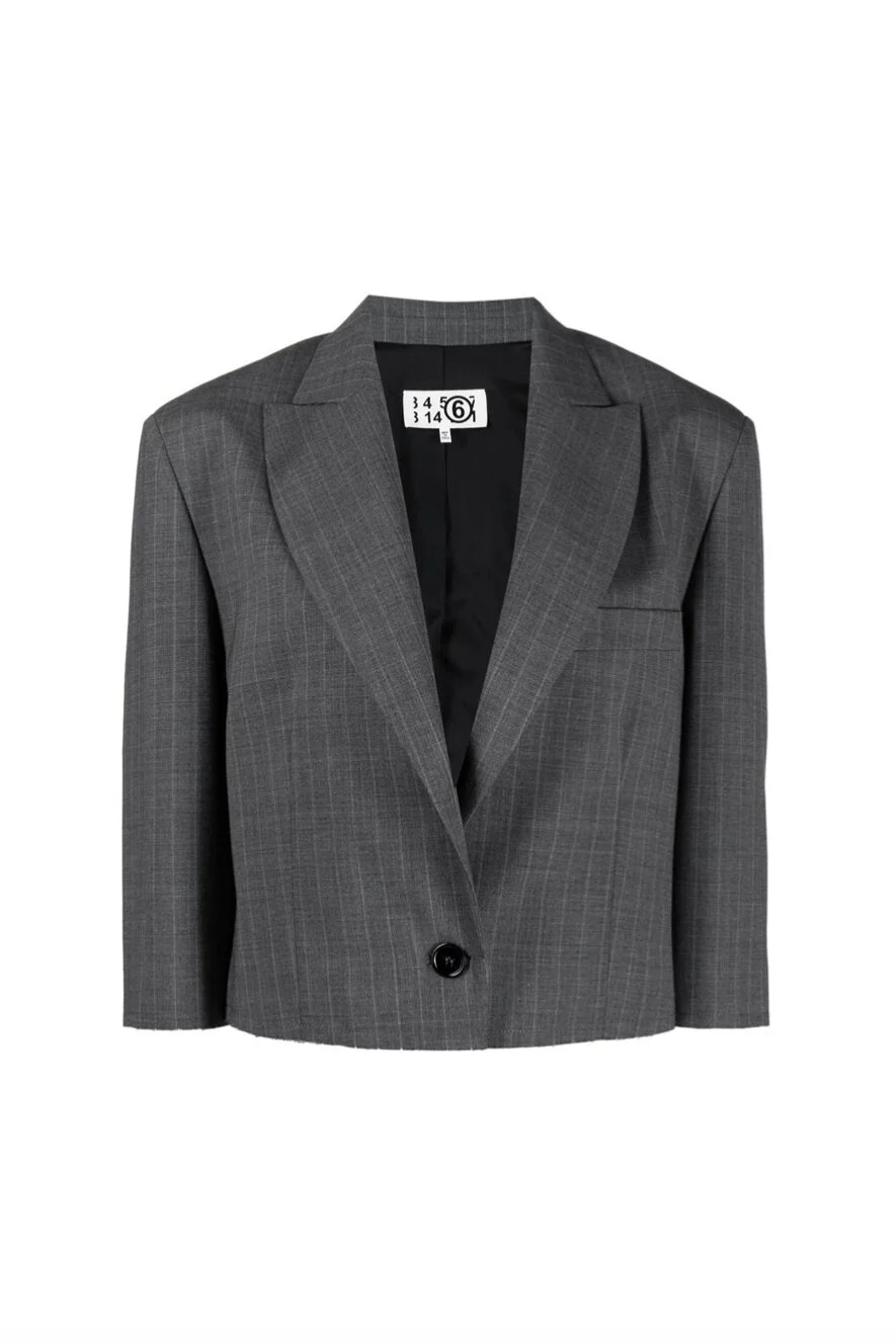MM6 MAISON MARGIELA Grey Pinstripe Cropped Jacket