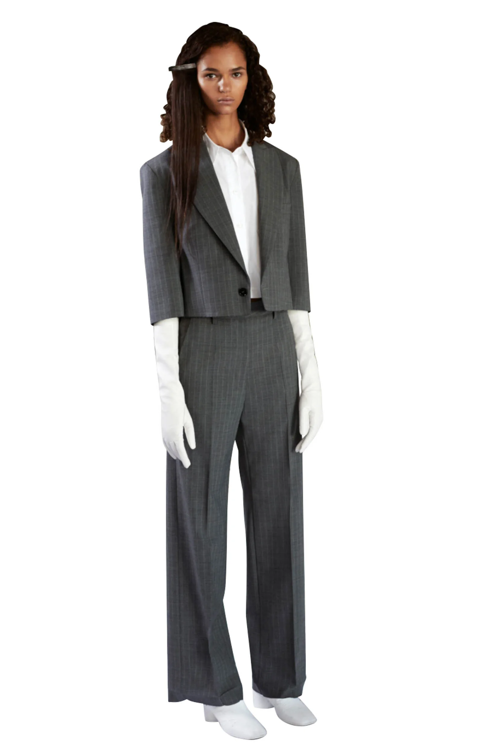 MM6 MAISON MARGIELA Grey Pinstripe Cropped Jacket