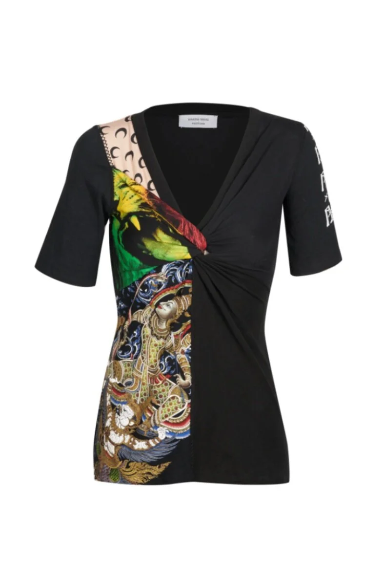 MARINE SERRE Draped Graphic T-Shirt Top