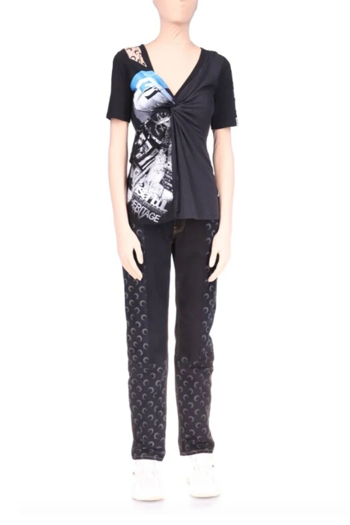 MARINE SERRE Draped Graphic T-Shirt Top