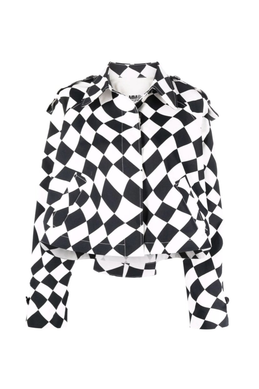 MM6 Maison Margiela Distorted Chess Print Trench Jacket — SLOW WAVES