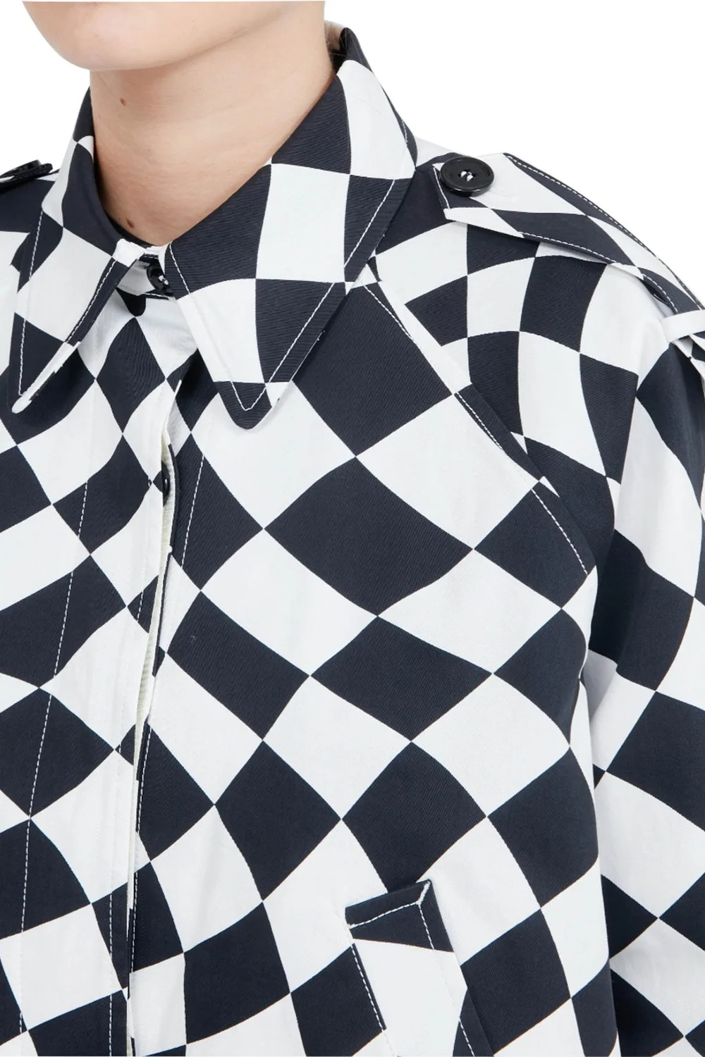 MM6 Maison Margiela Distorted Chess Print Trench Jacket — SLOW WAVES