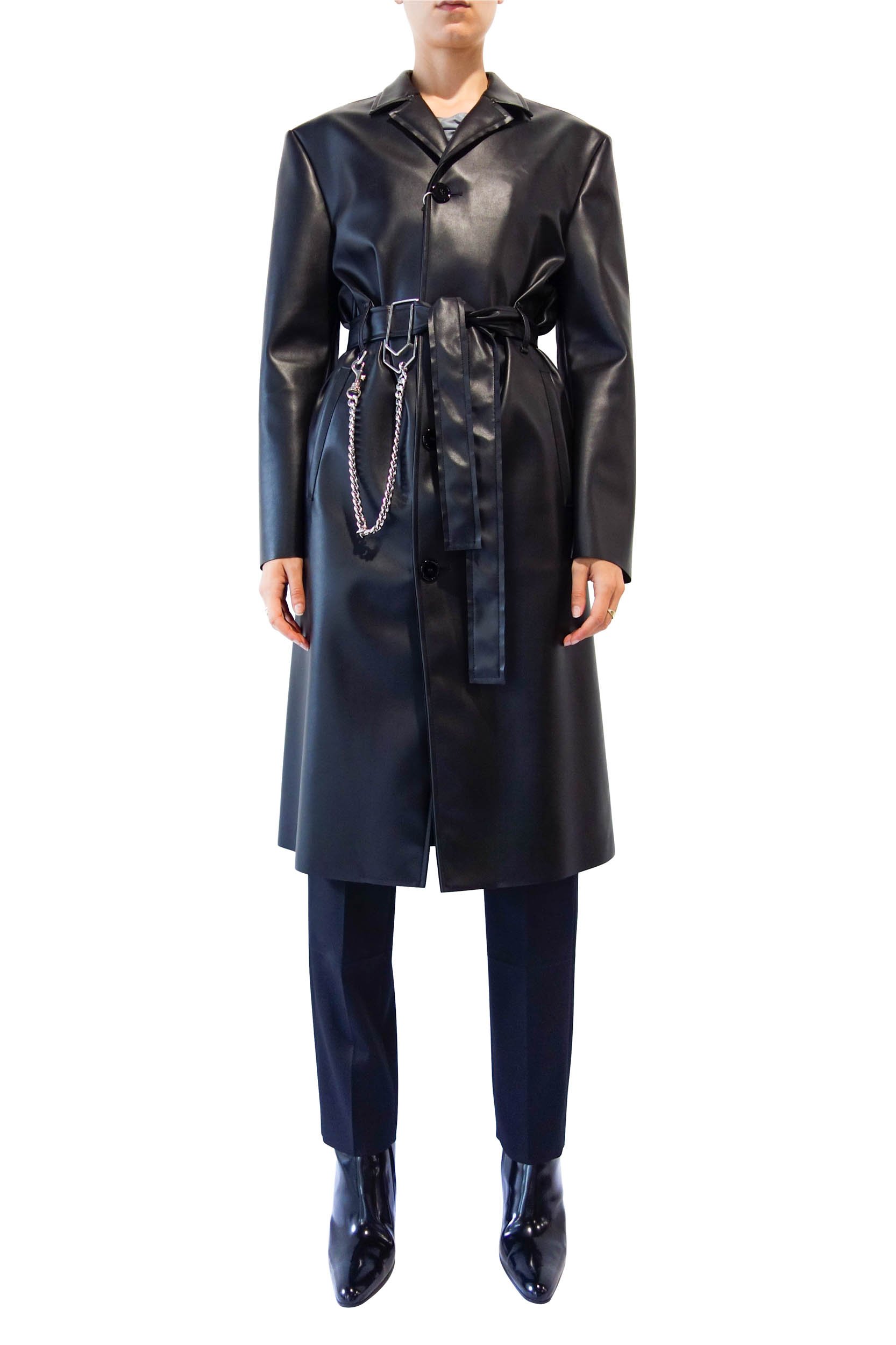 MM6 Maison Margiela Black Faux Leather Coat — SLOW WAVES