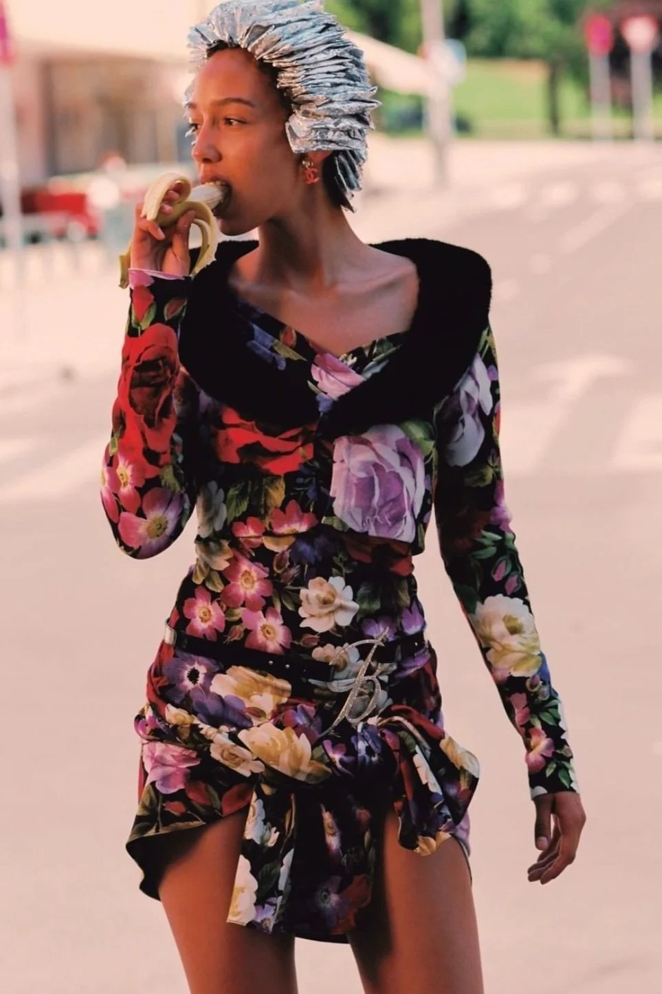 BLUMARINE Printed Eco-Fur Collar Cardigan
