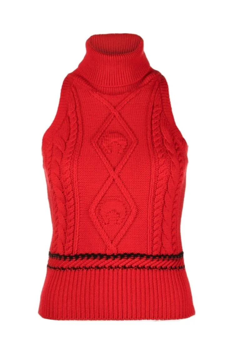 MARINE SERRE Cable Knit Sleeveless Turtleneck