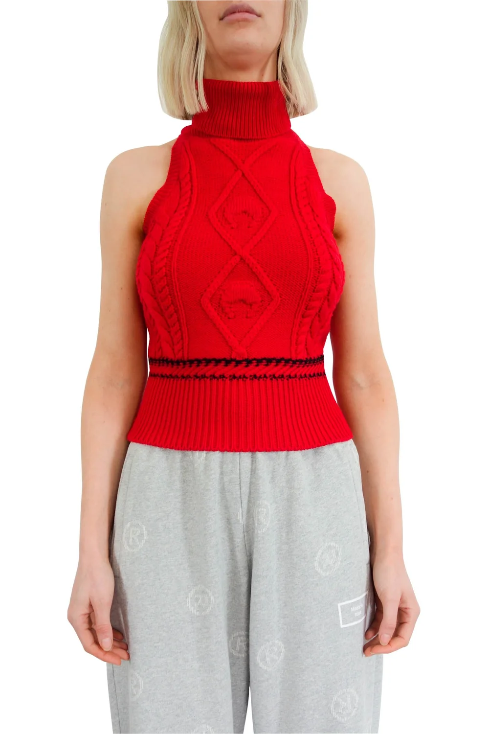 Marine Serre Cable Knit Sleeveless Turtleneck — SLOW WAVES