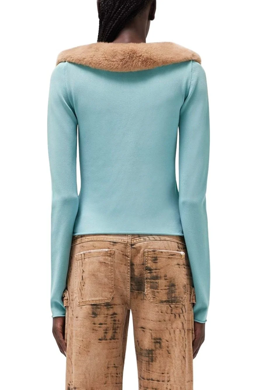 BLUMARINE Twisted Eco-Fur Collar Cardigan