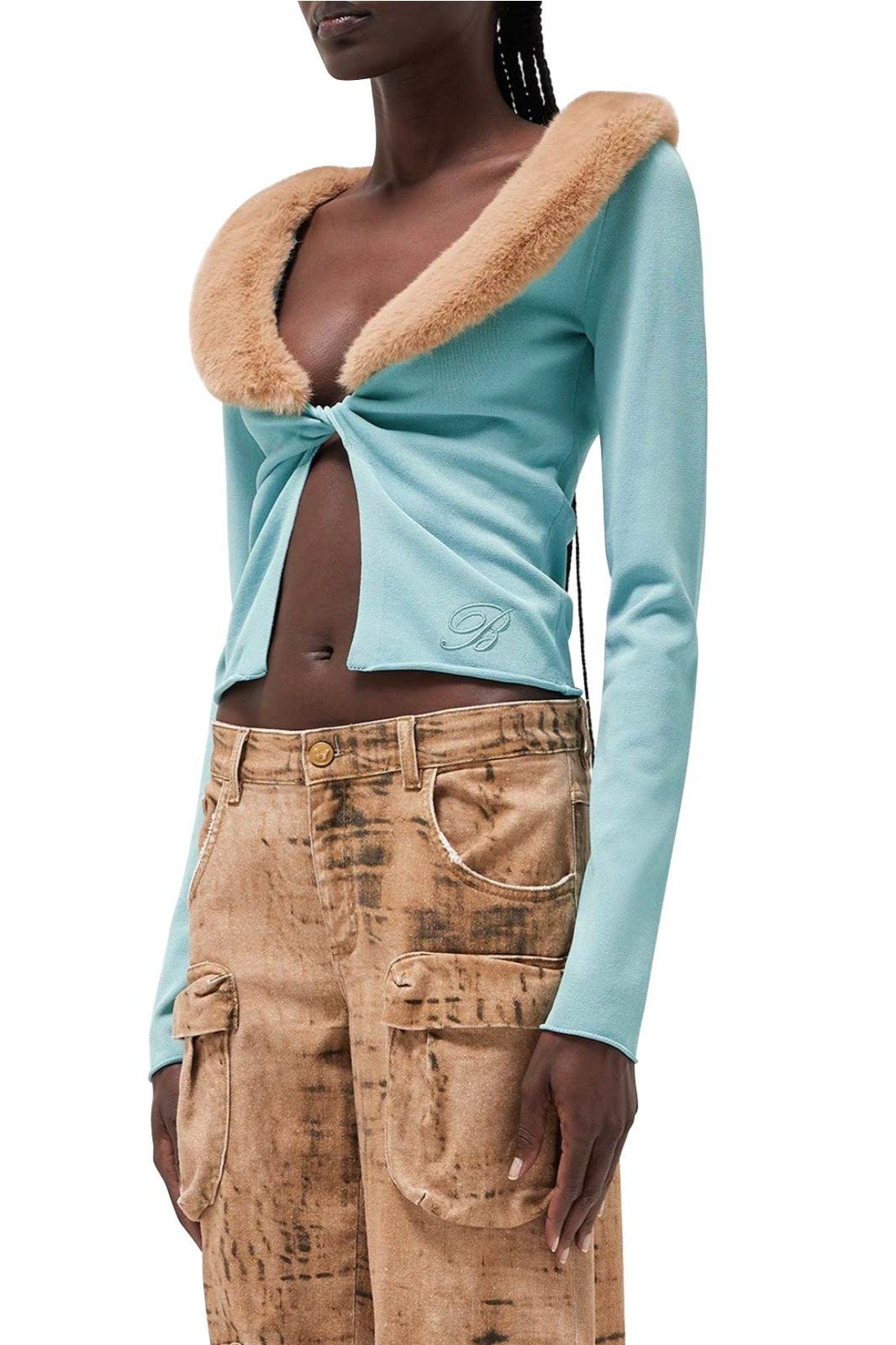 BLUMARINE Twisted Eco-Fur Collar Cardigan