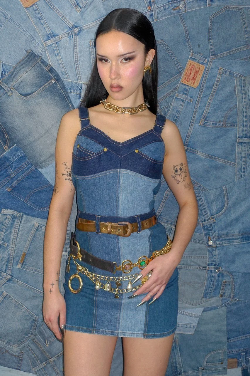 Marine Serre Regenerated Denim Mini Dress  SLOW WAVES