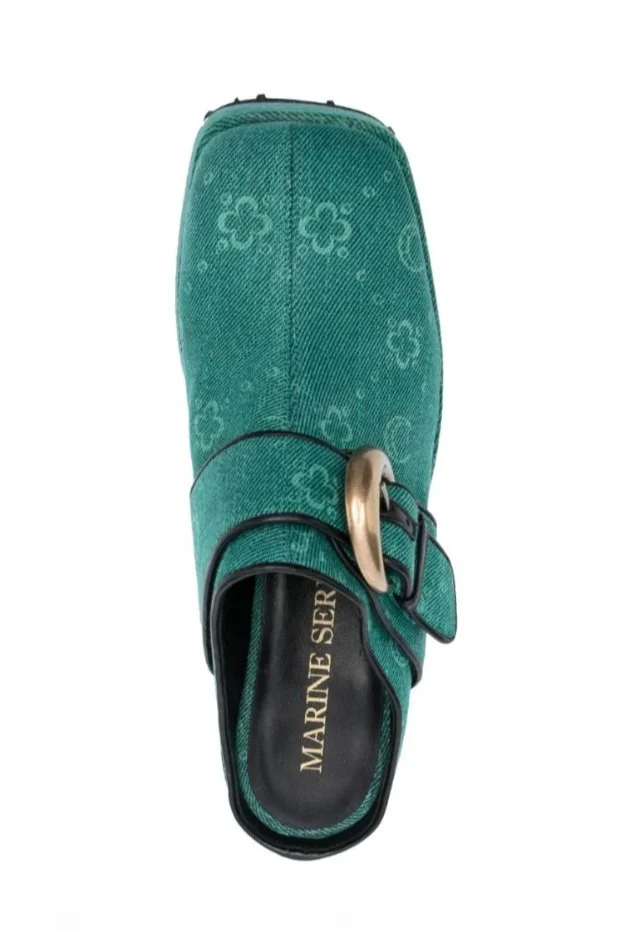 MARINE SERRE Regenerated Denim Moonogram Clogs