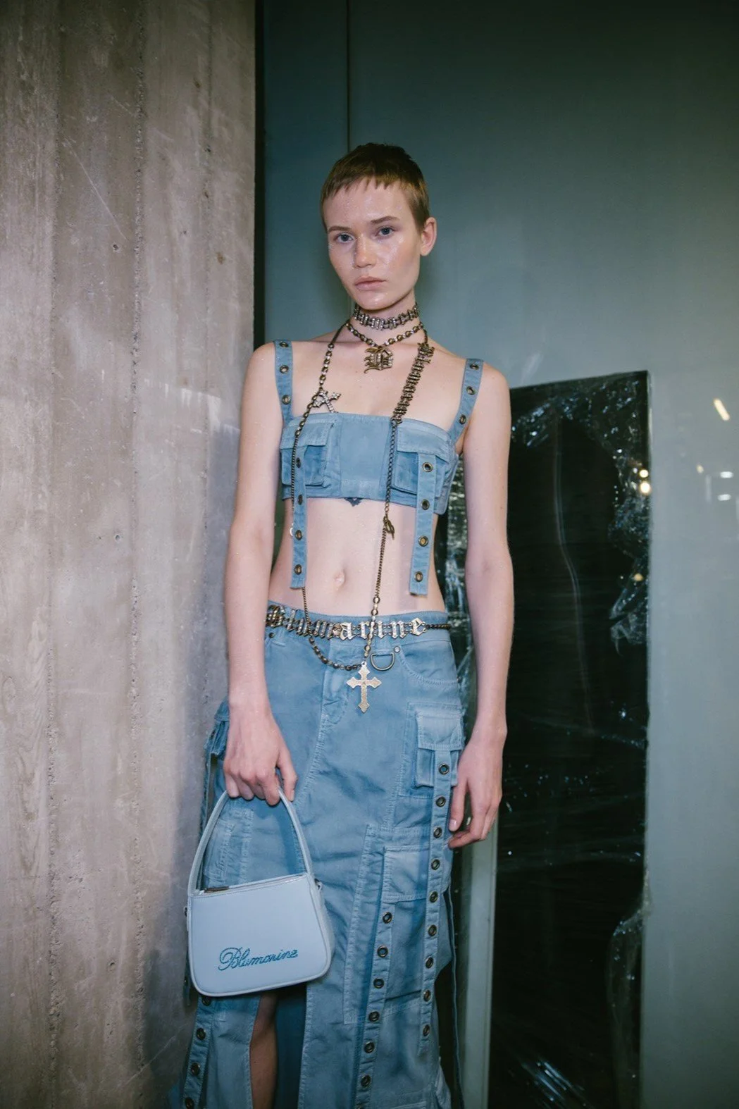 BLUMARINE Crystal Logo Belt