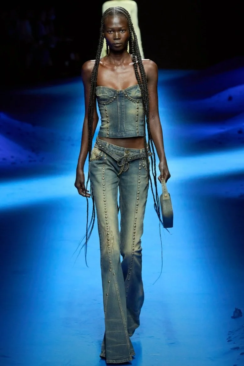 BLUMARINE Denim Bustier Top