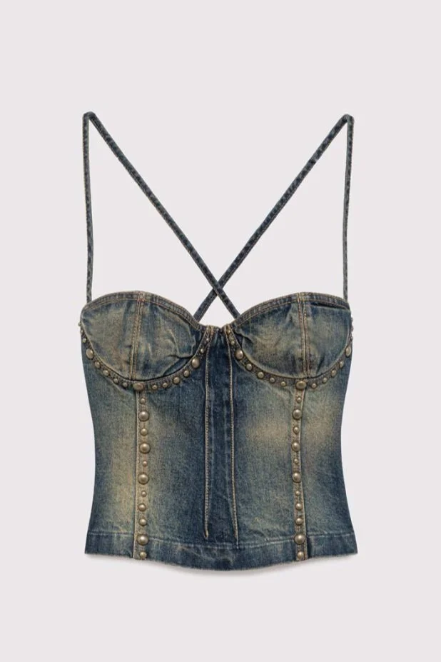 BLUMARINE Denim Bustier Top