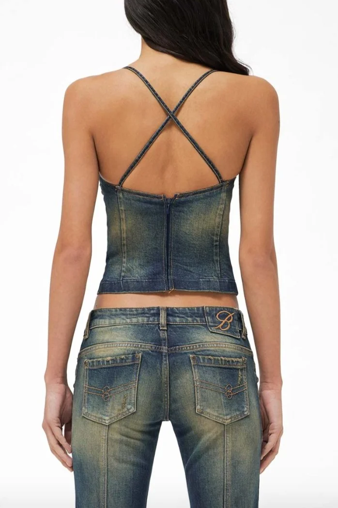 BLUMARINE Denim Bustier Top