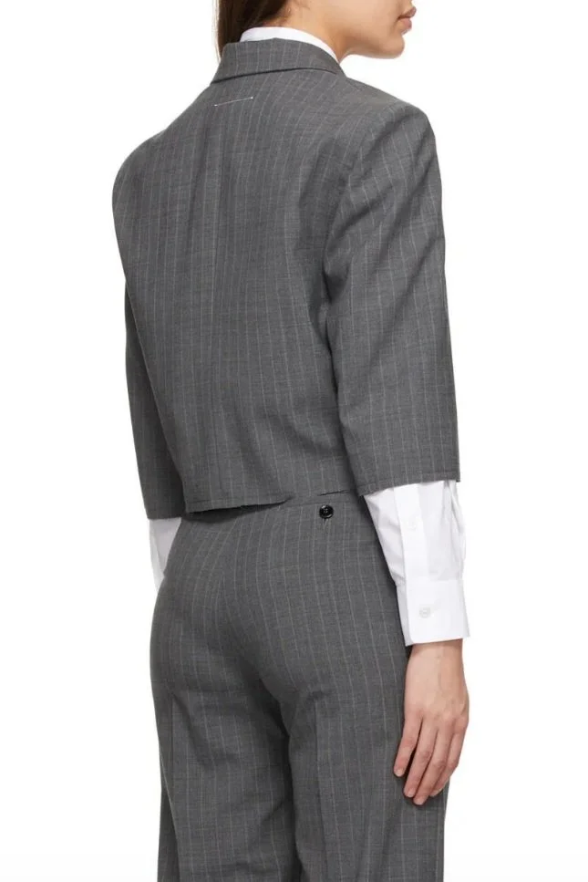 MM6 MAISON MARGIELA Grey Pinstripe Cropped Jacket