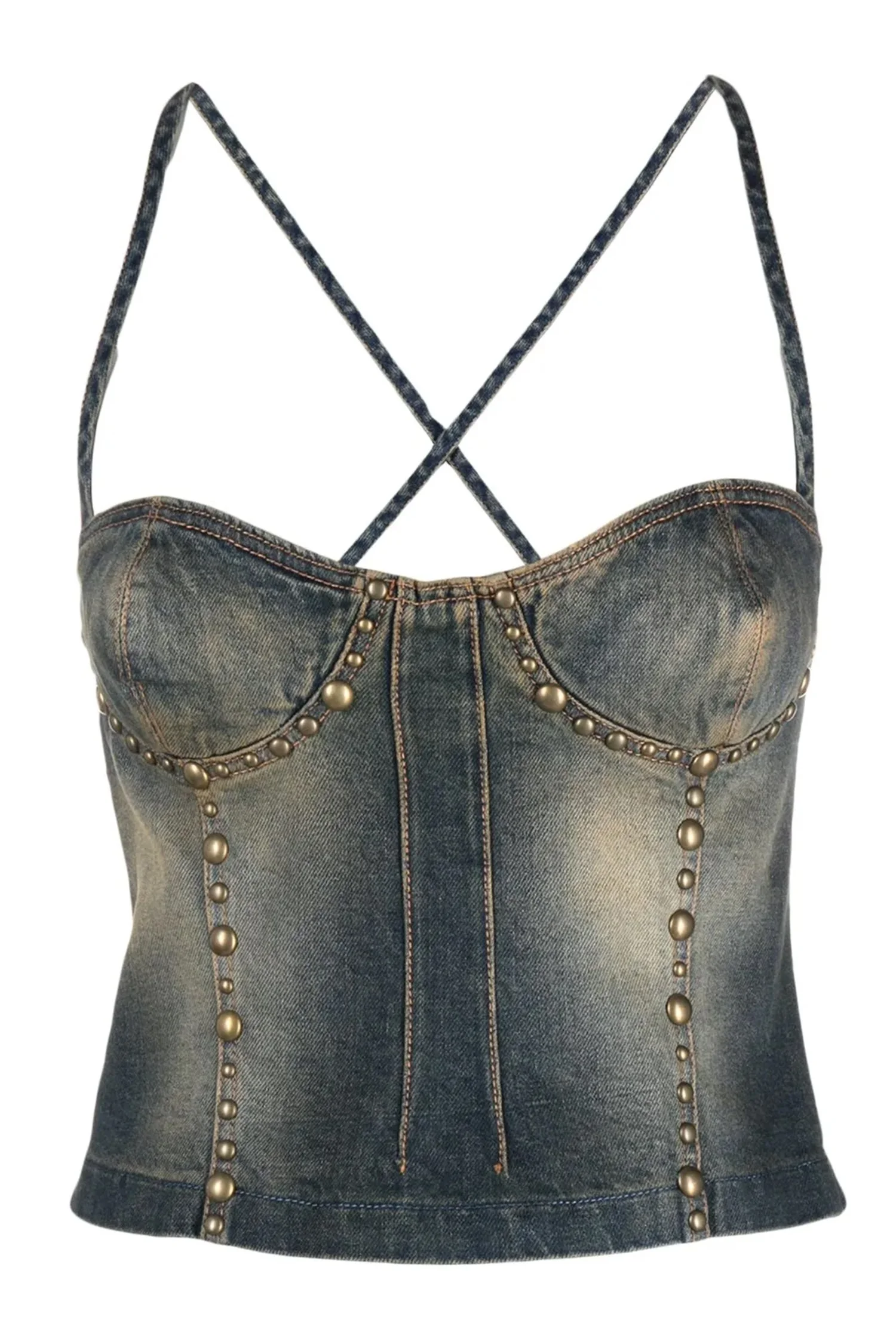 BLUMARINE Denim Bustier Top