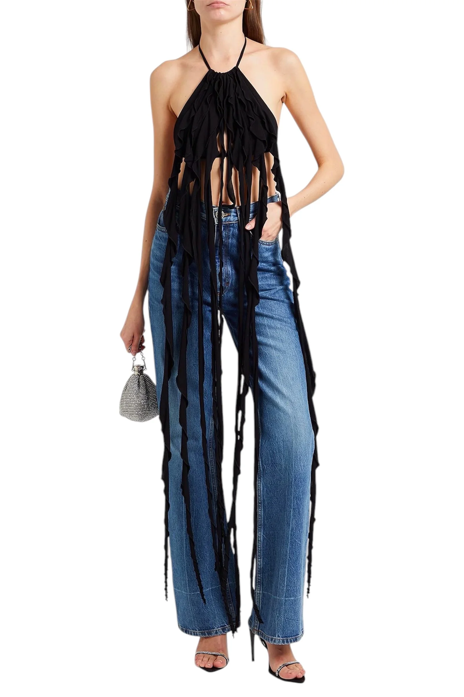 BLUMARINE Black Ruffled Halter Top