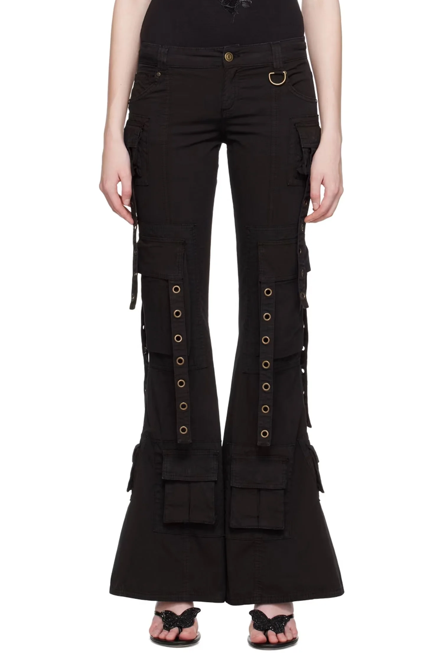 BLUMARINE Black Flared Cargo Pants