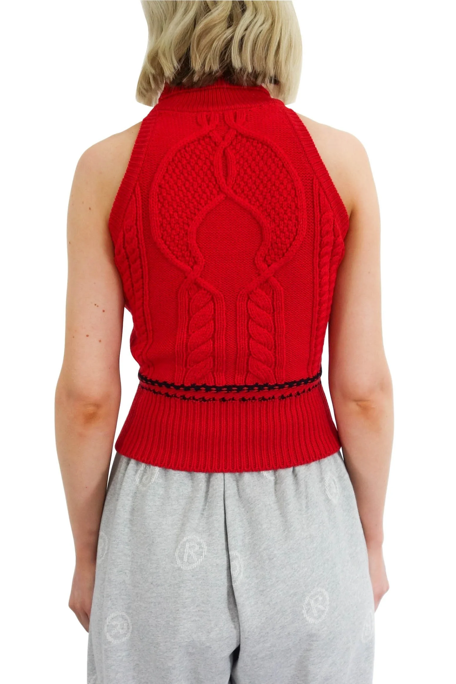 MARINE SERRE Cable Knit Sleeveless Turtleneck