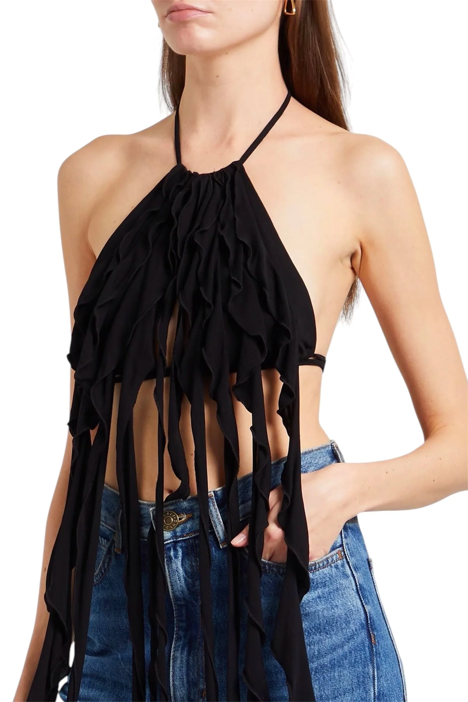 BLUMARINE Black Ruffled Halter Top
