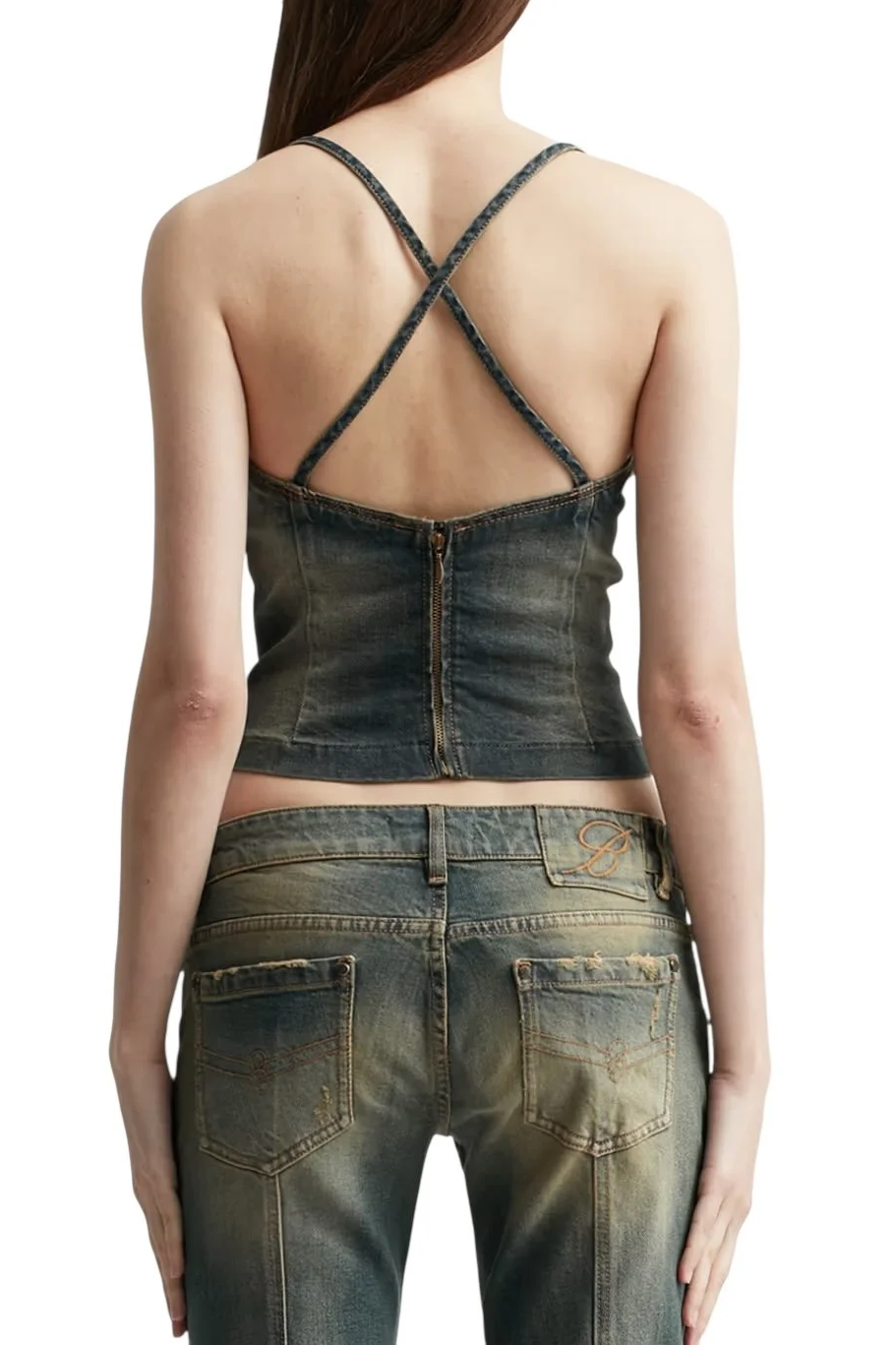 BLUMARINE Denim Bustier Top