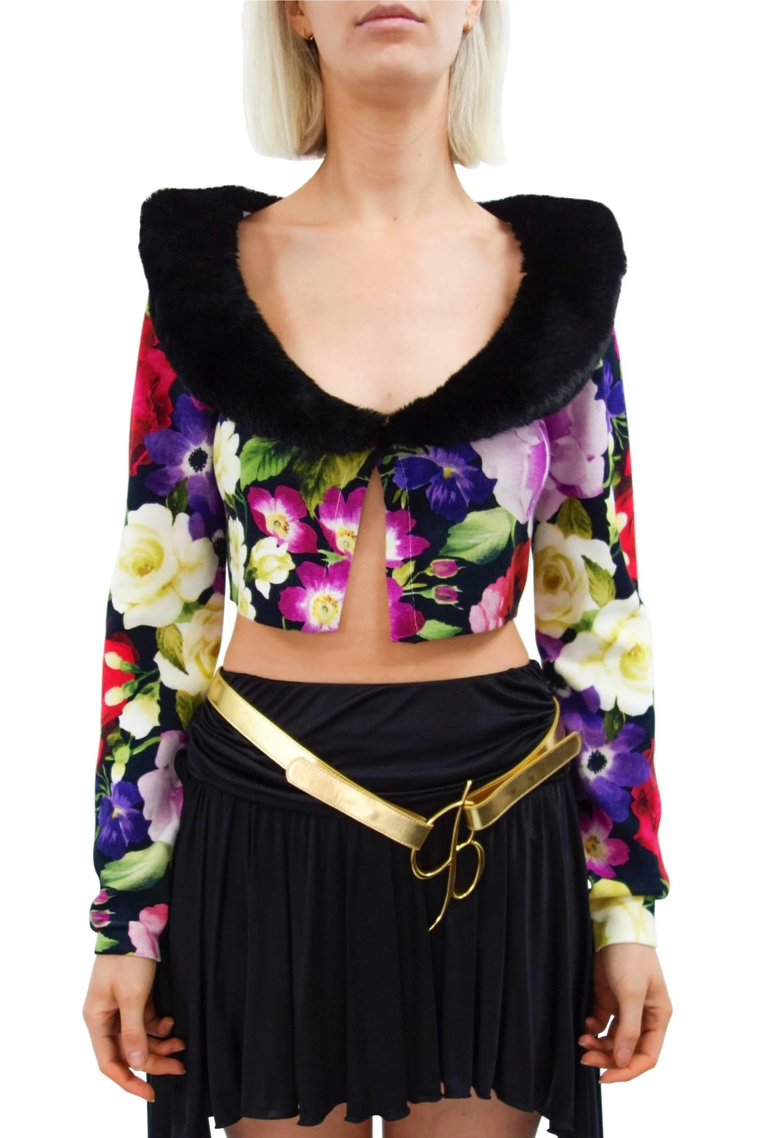 BLUMARINE Printed Eco-Fur Collar Cardigan