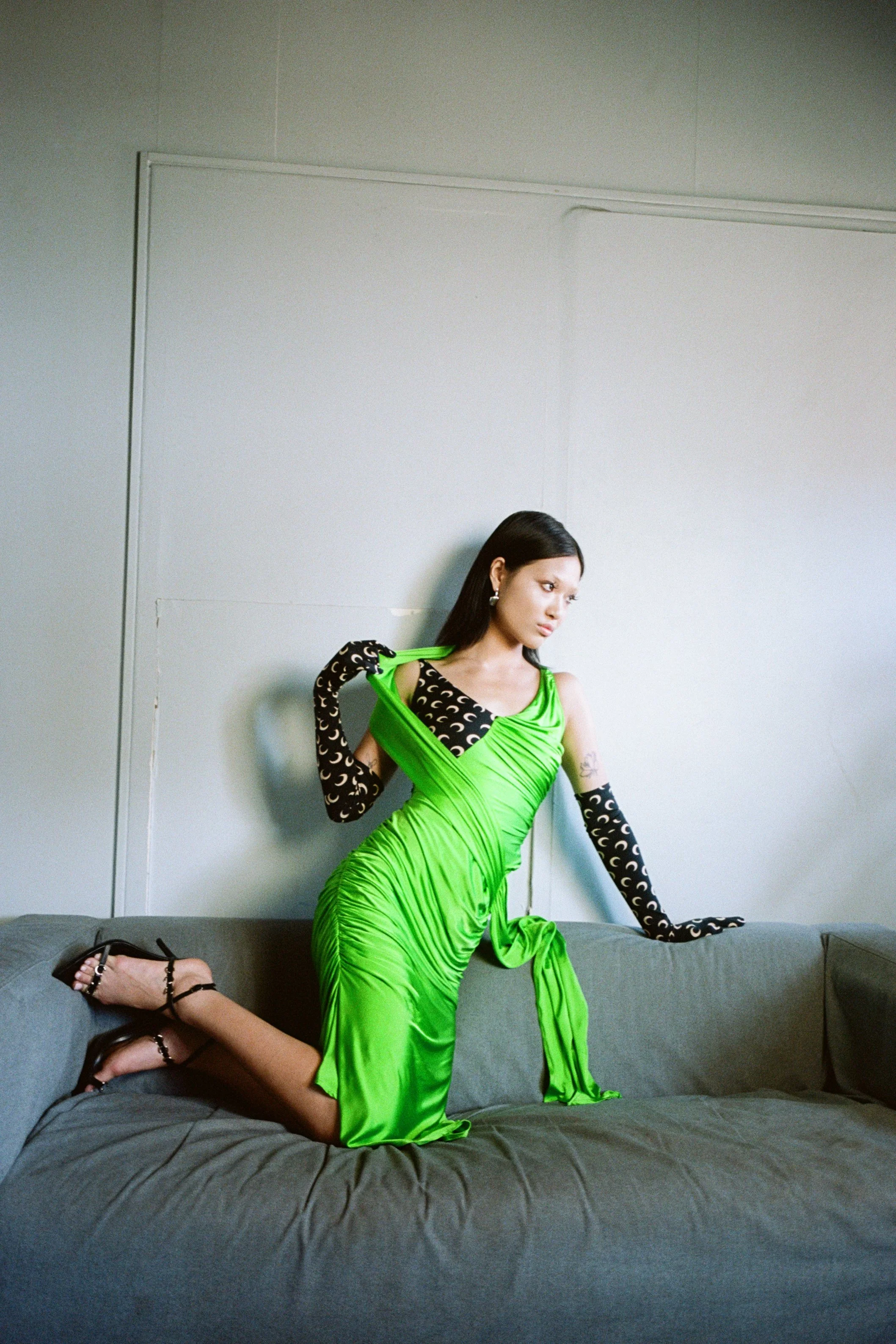 MARINE SERRE Jersey Shelter Draped Dress