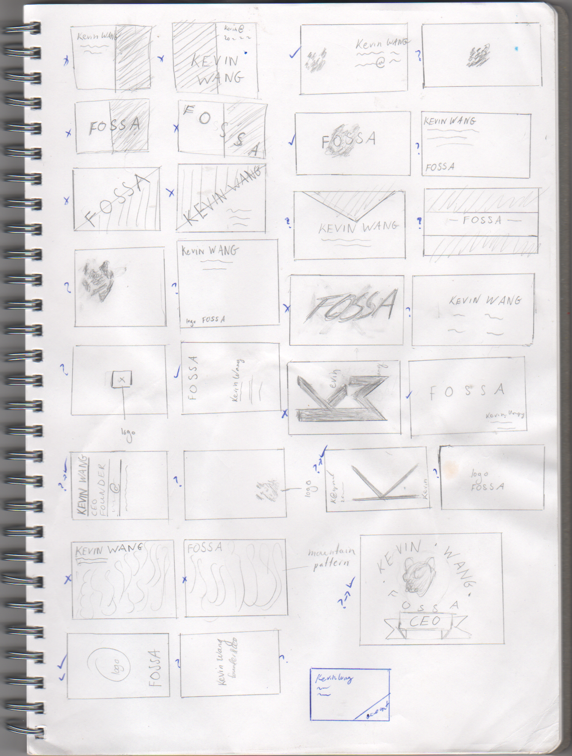Initial thumbnails and post review client feedback.&nbsp;x = no; check = yes, ? = not sure, ? + check = possibly depending on implementation