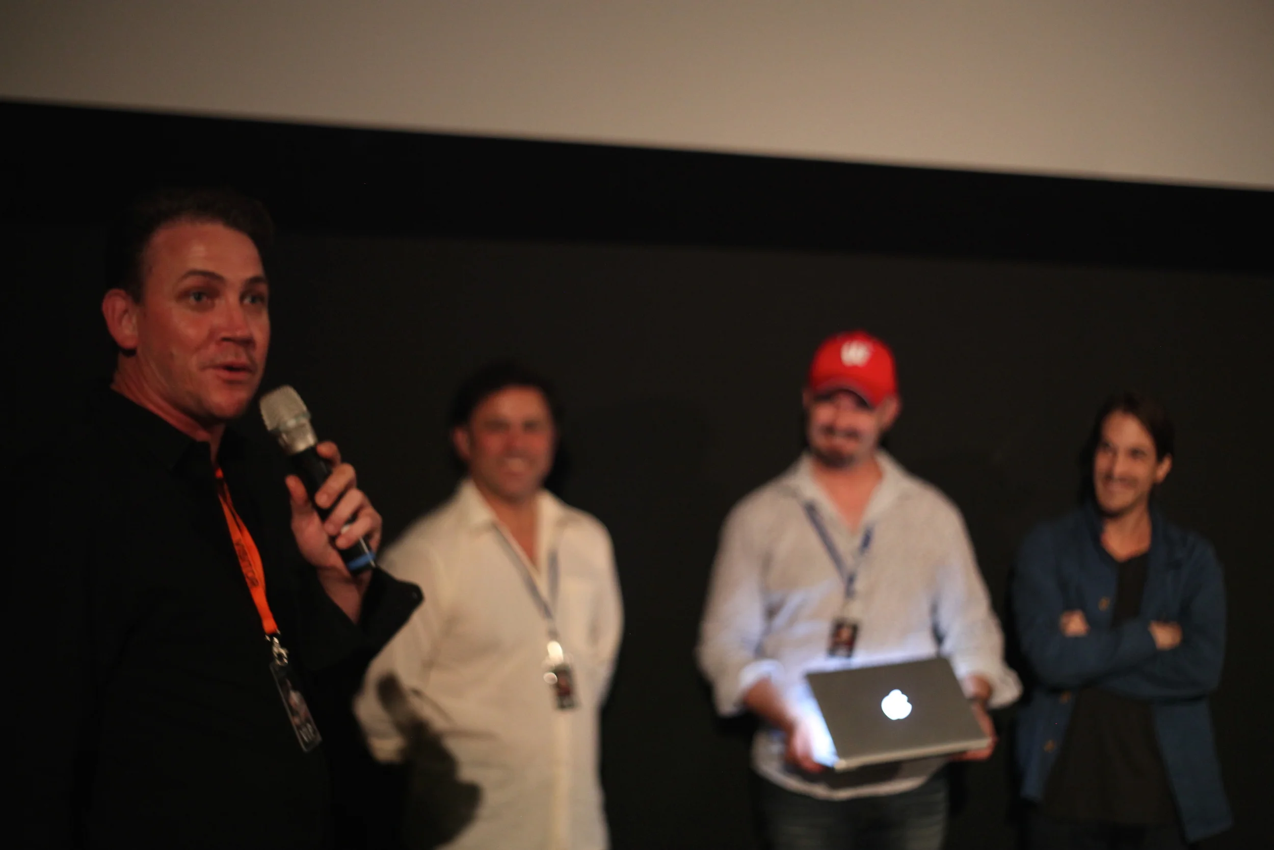 (Left foreground) Chris Sun writer/director of CHARLIE'S FARM - Director's Choice Award at A Night of Horror.