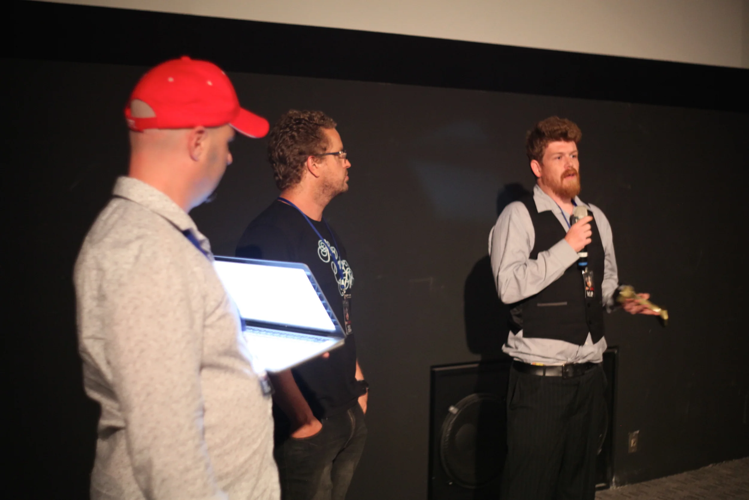 (Right) Benjamin Morton director of SCHOOLIES MASSACRE - Audience Choice BEST AUSTRALIAN SHORT FILM at A Night of Horror Film Festival.