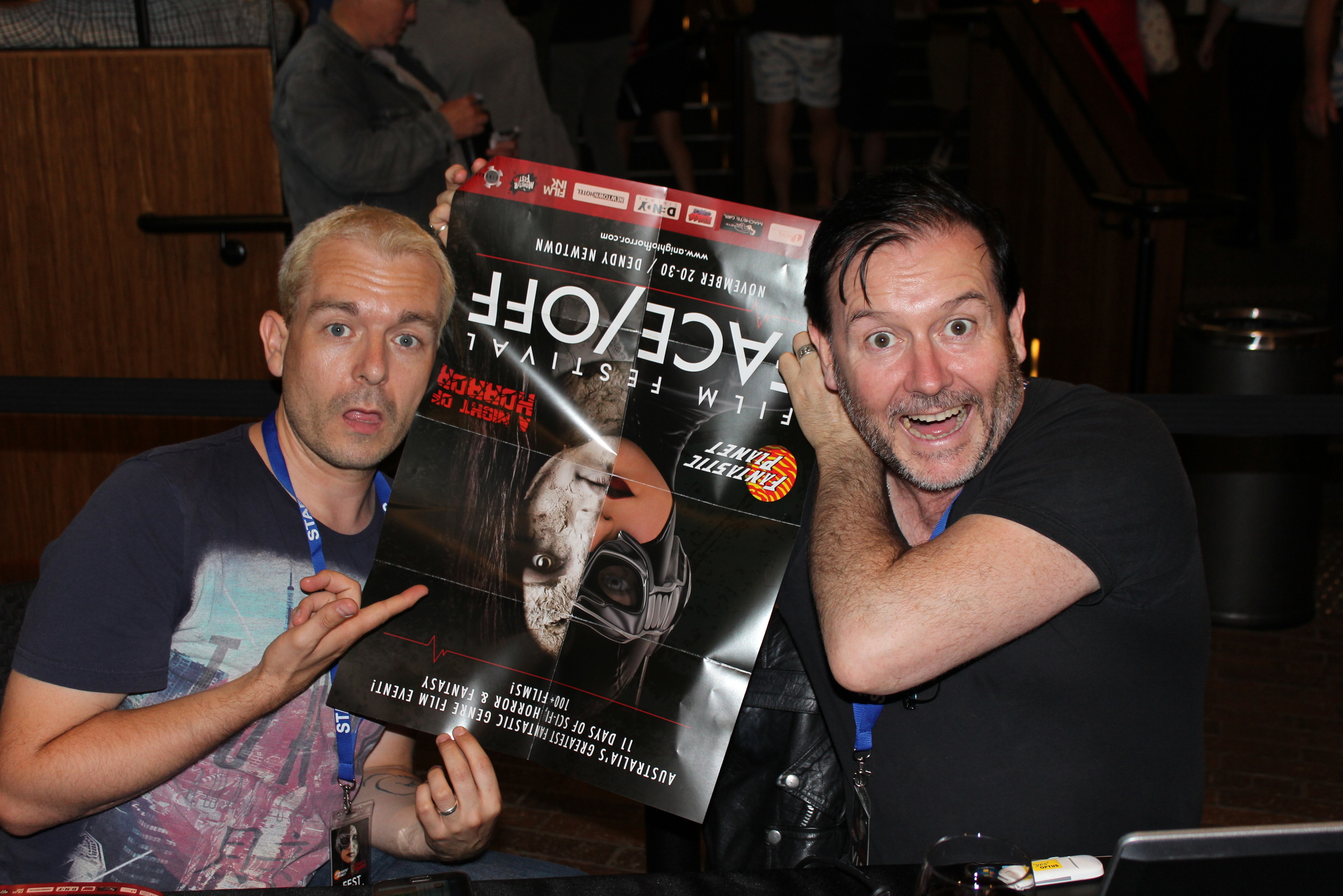 Craig Walker (right) with Robert Gadsbey at the 2014 festival info desk.