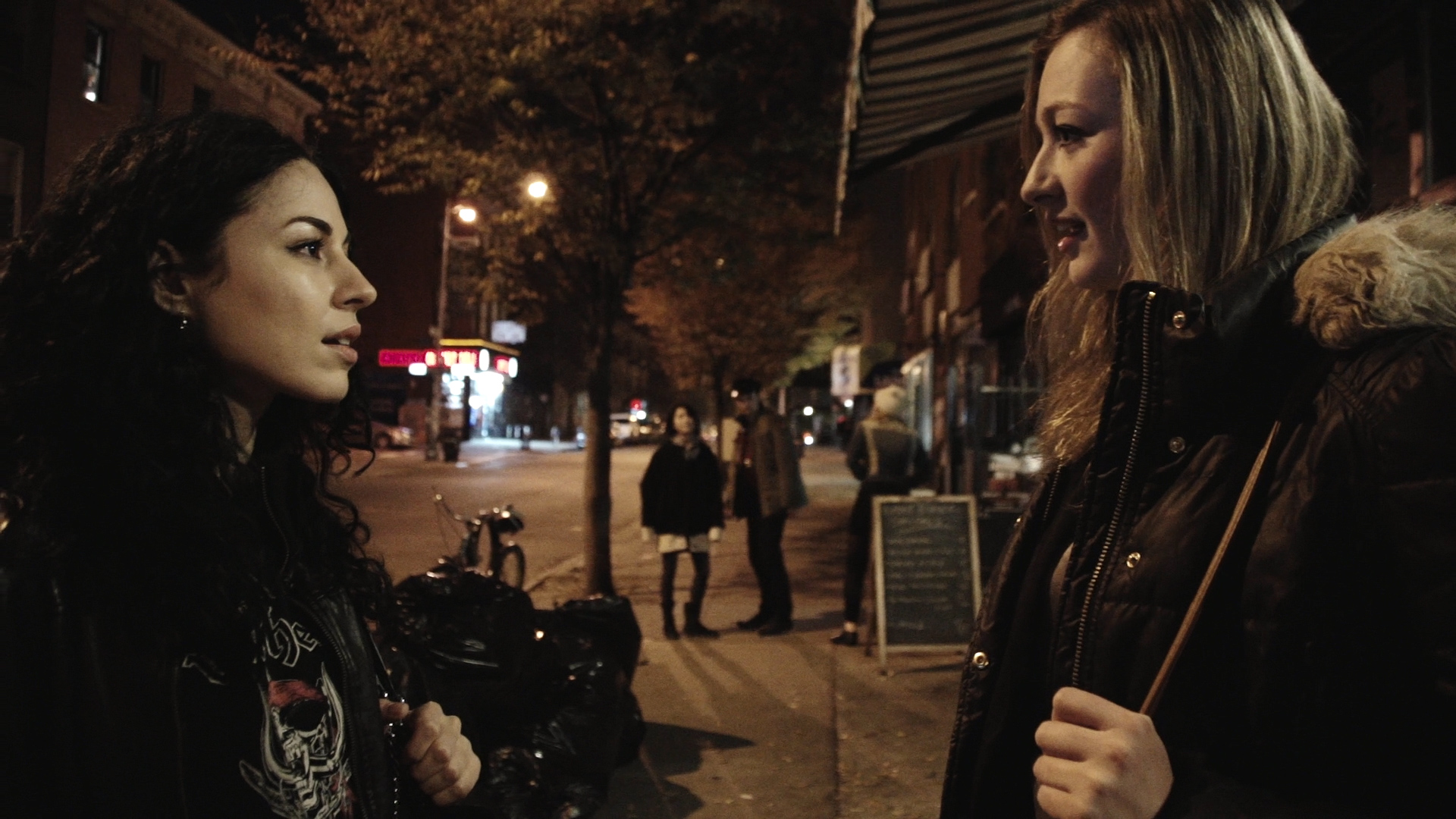 Pingo (Nicola Ferguson) right, has a chance encounter with an old friend, Dana (Jodi Ferguson) on the streets of NYC.