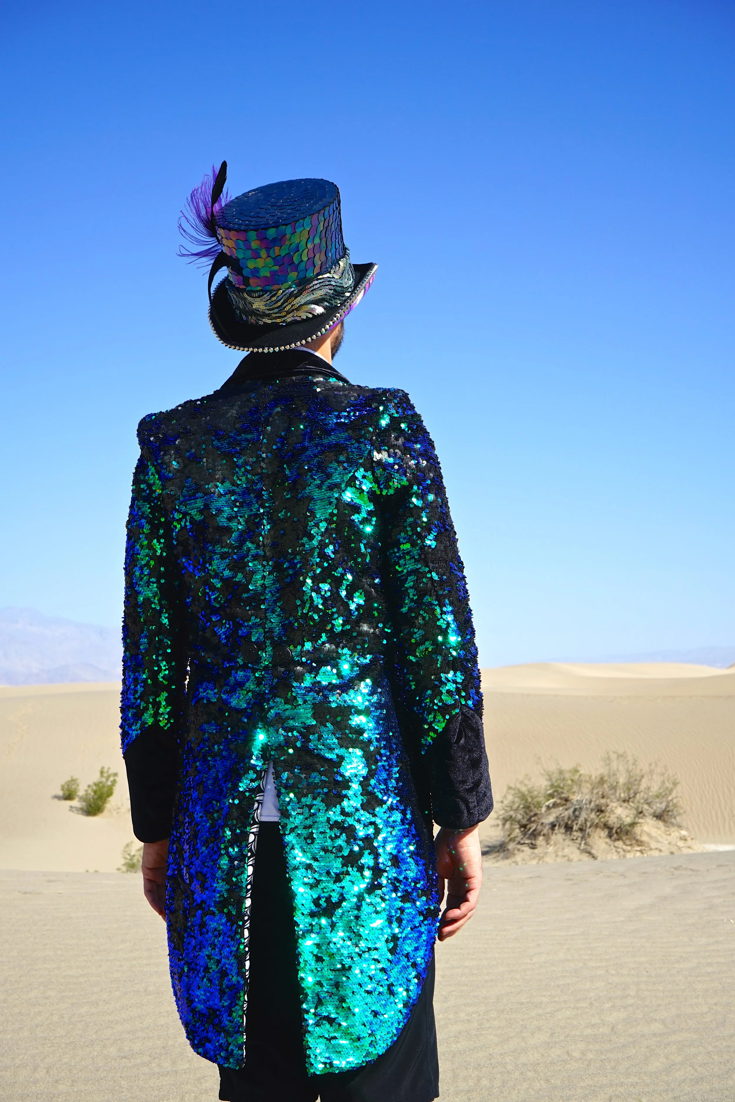 Love Khaos iridescent green Sequin Tail Coat