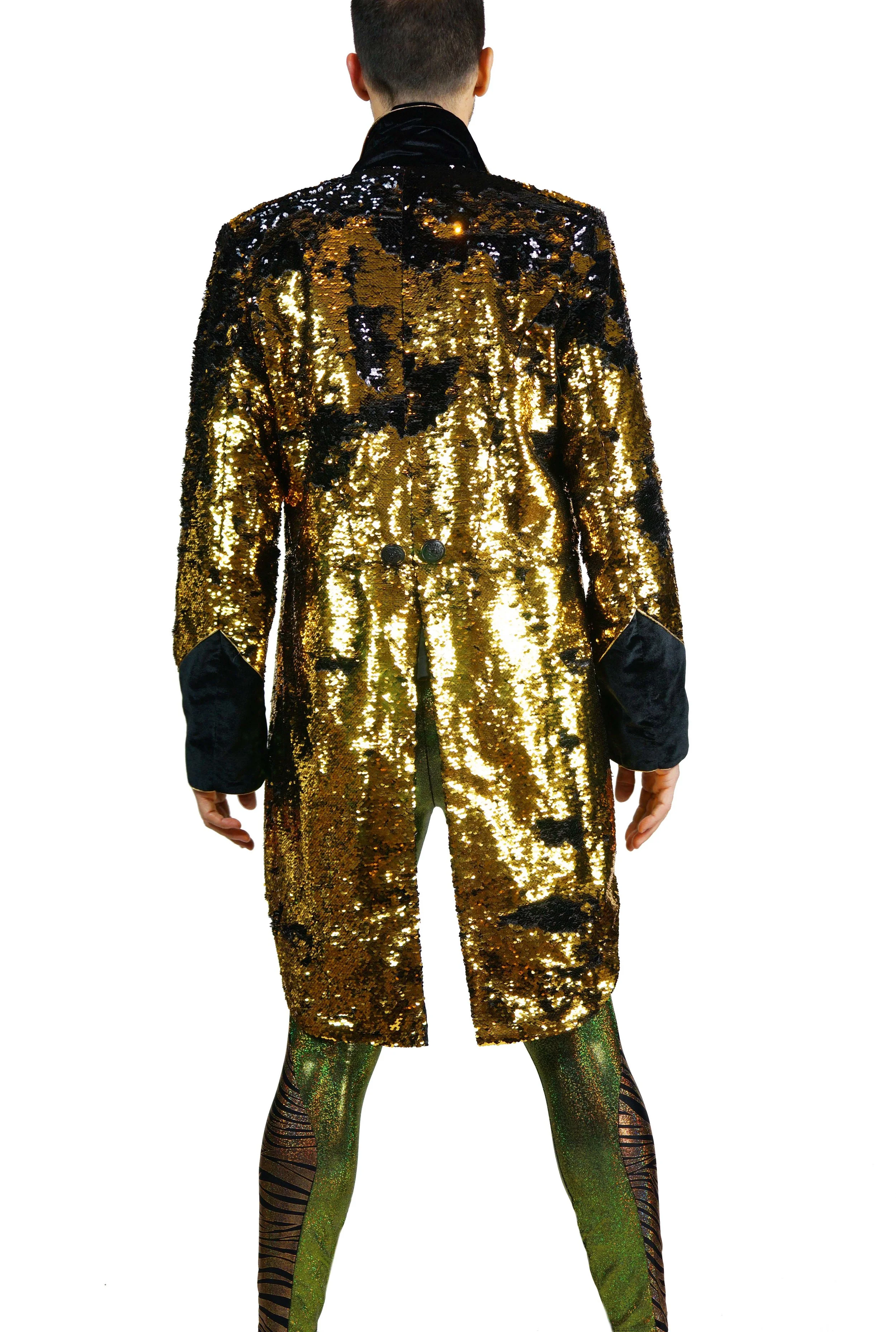 mens gold sequin tail coat