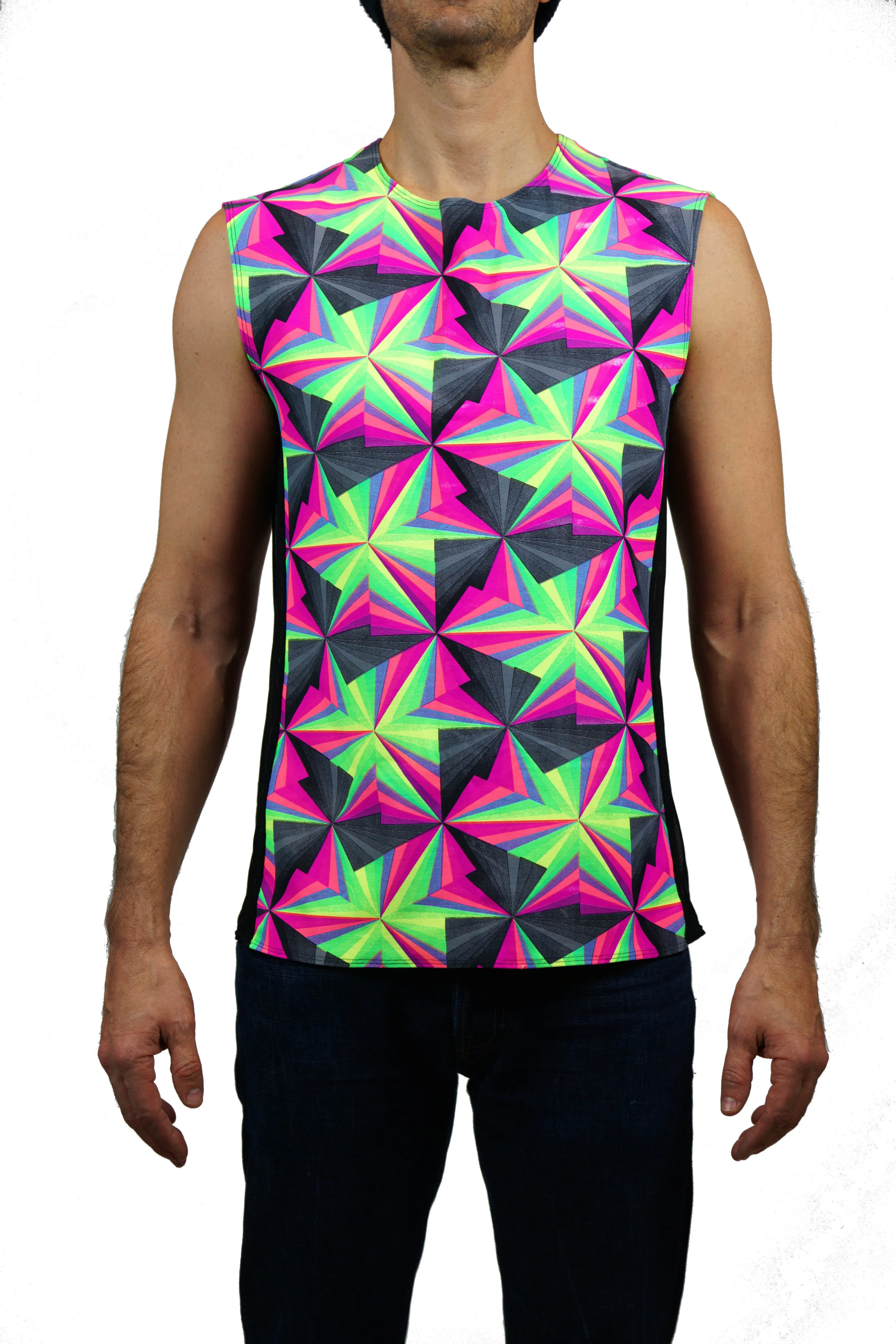 mens super soft festival tank athletic top in green and pink