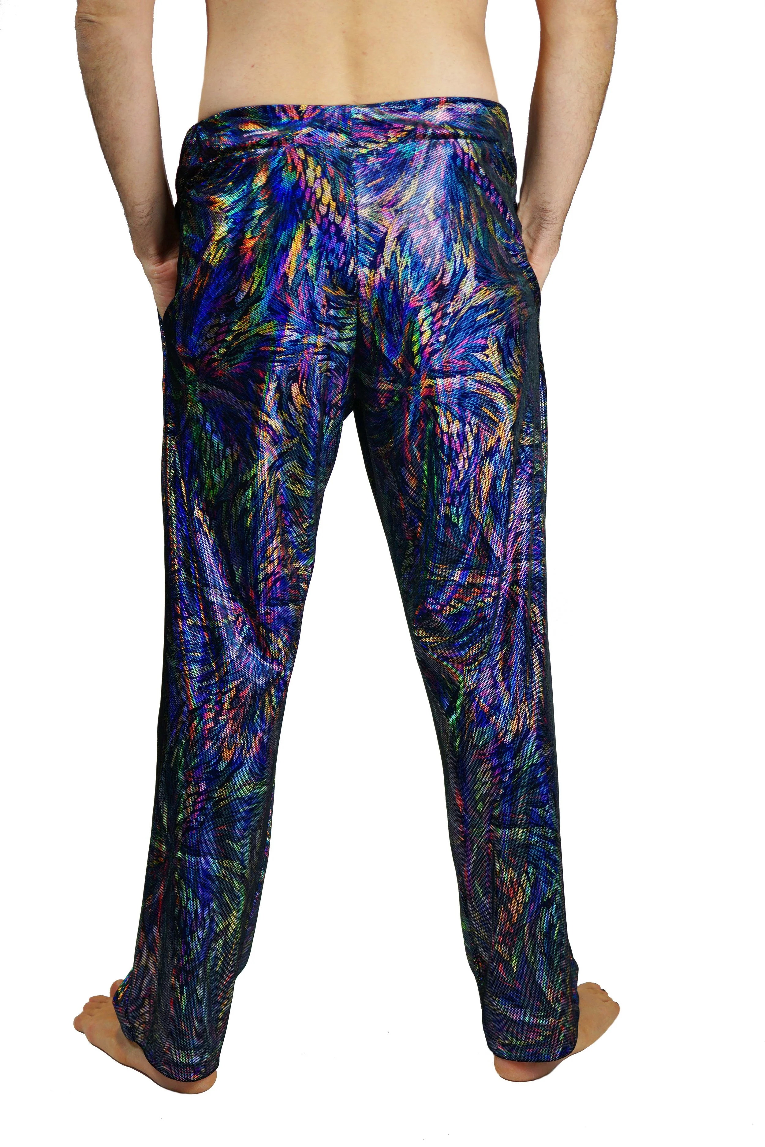 Mens holographic velvet relaxed fit festival pants trousers