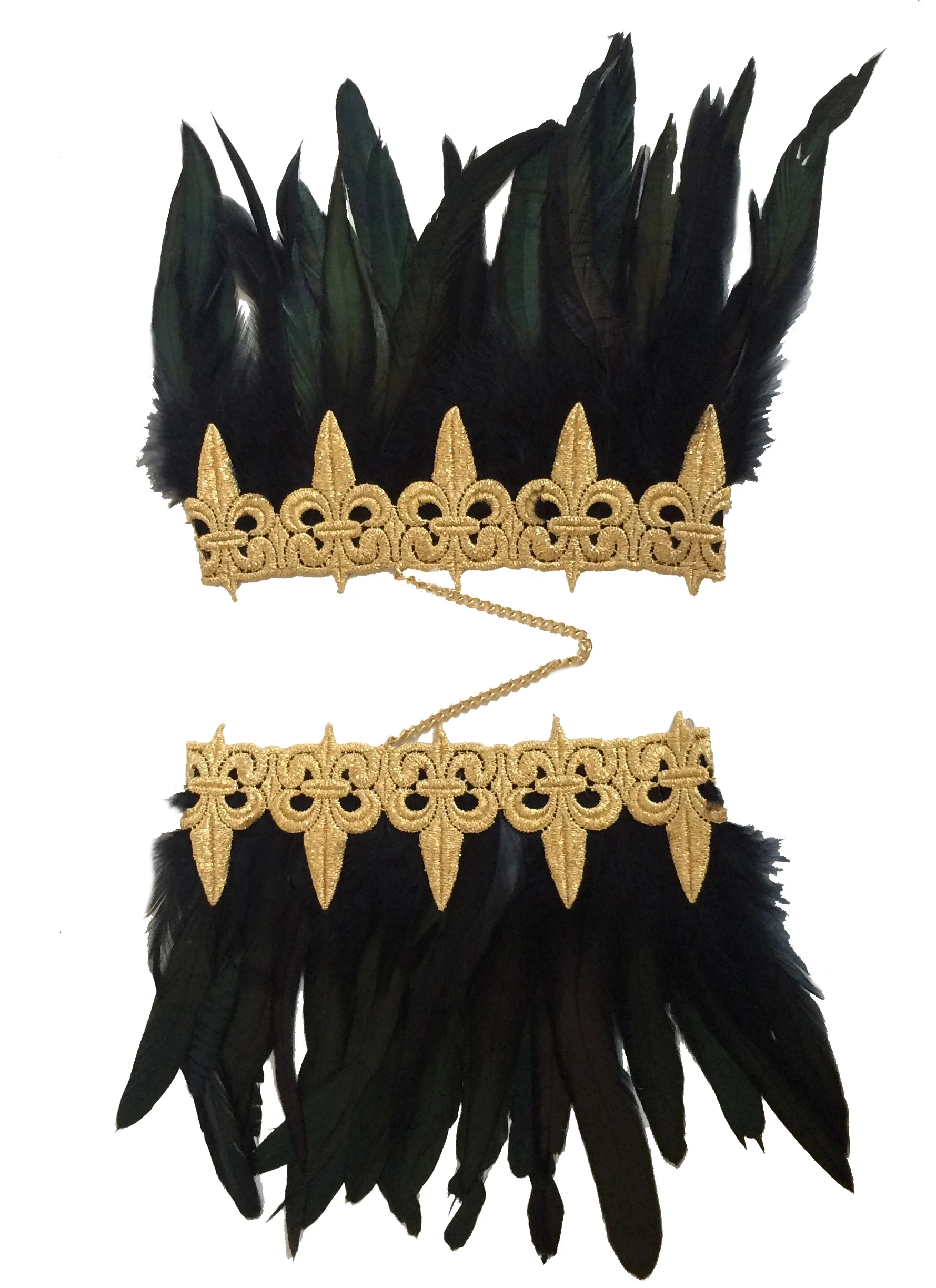 boho chic clip on Fleur de lis gold feather Epaulettes shoulder jewelry