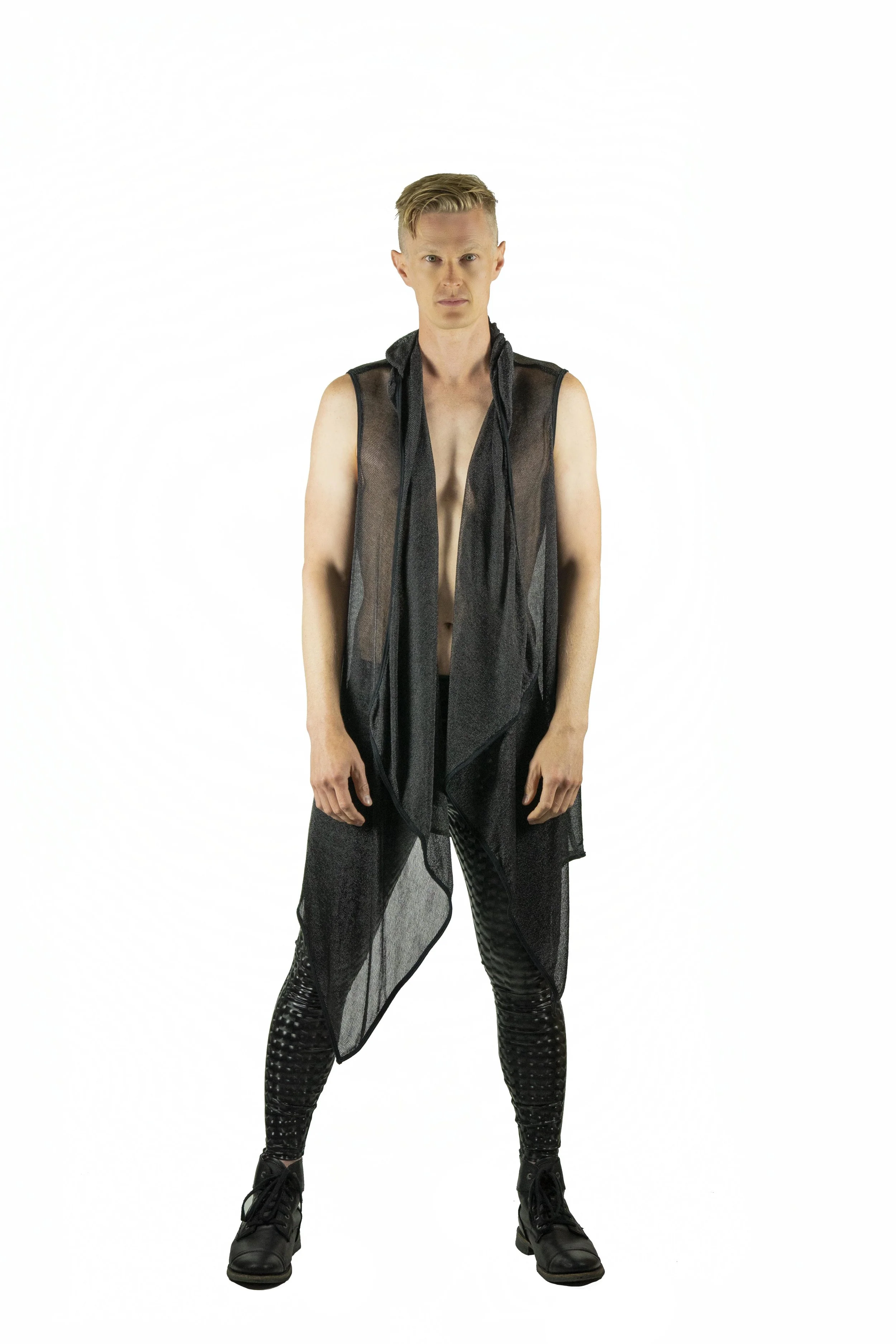 mens shiny black cyberpunk festival hoodie