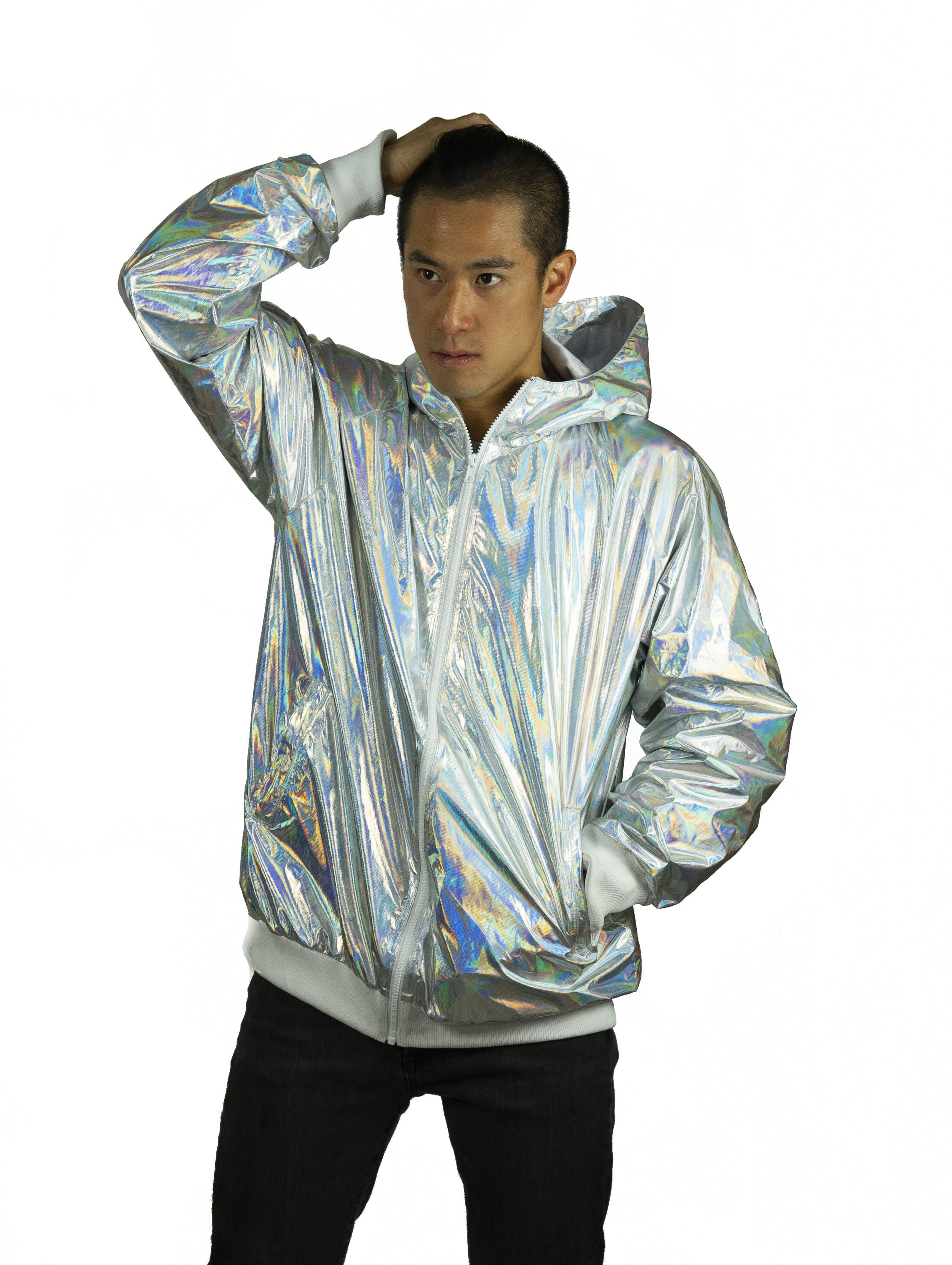 Holographic silver windbreaker raincoat