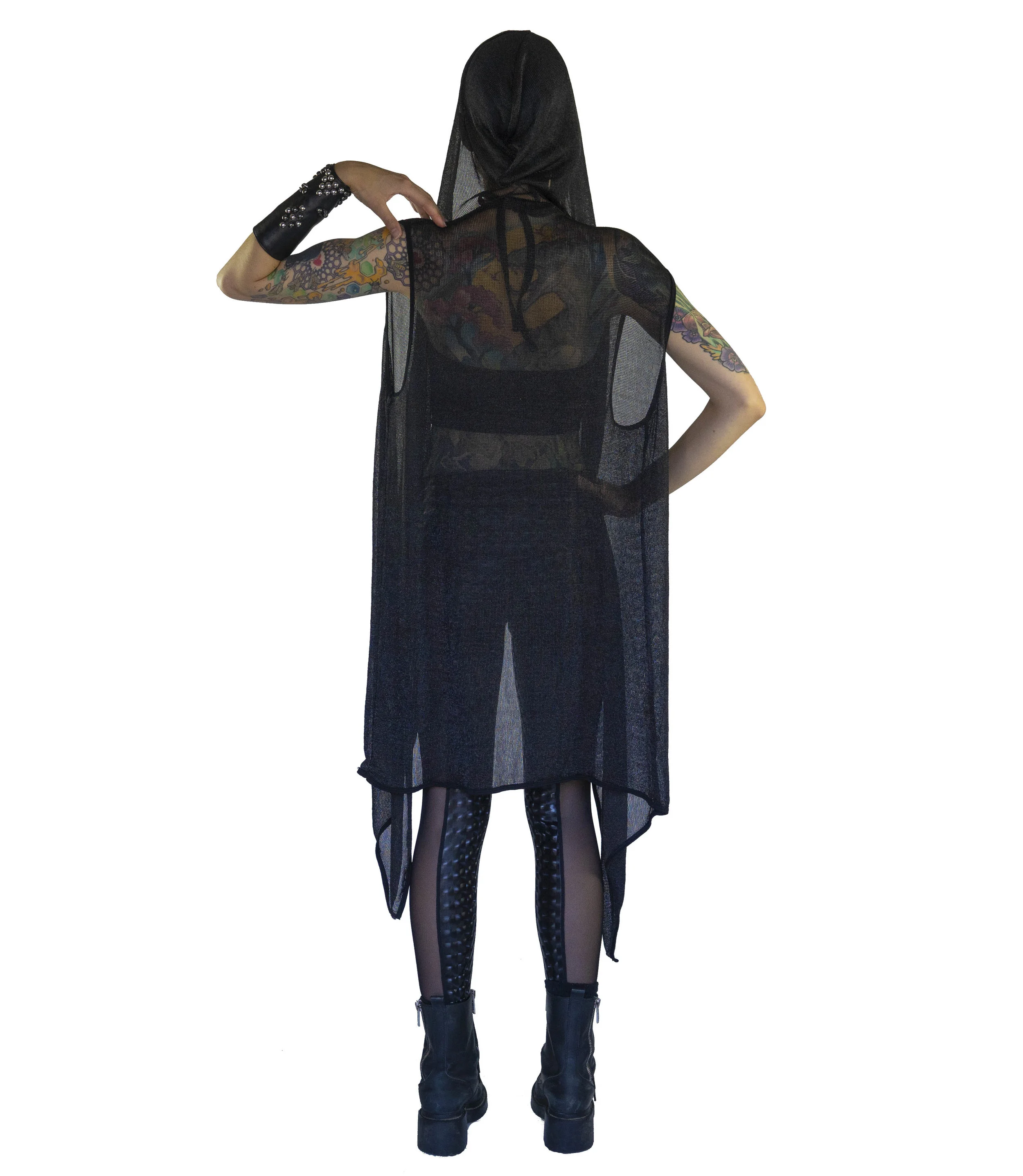 unisex burning man festival black mesh long open front vest