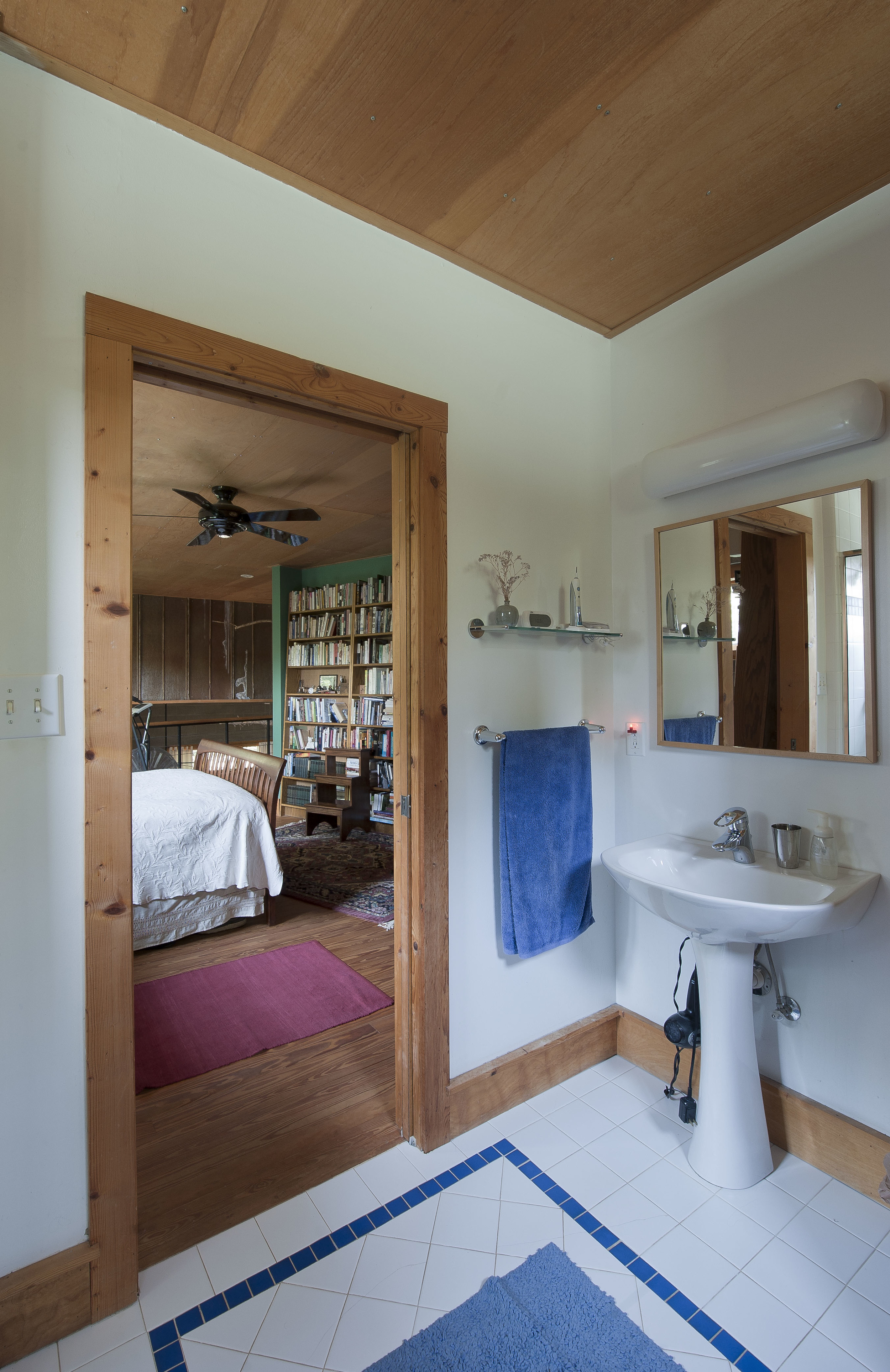 View from the master bath into the bedroom.