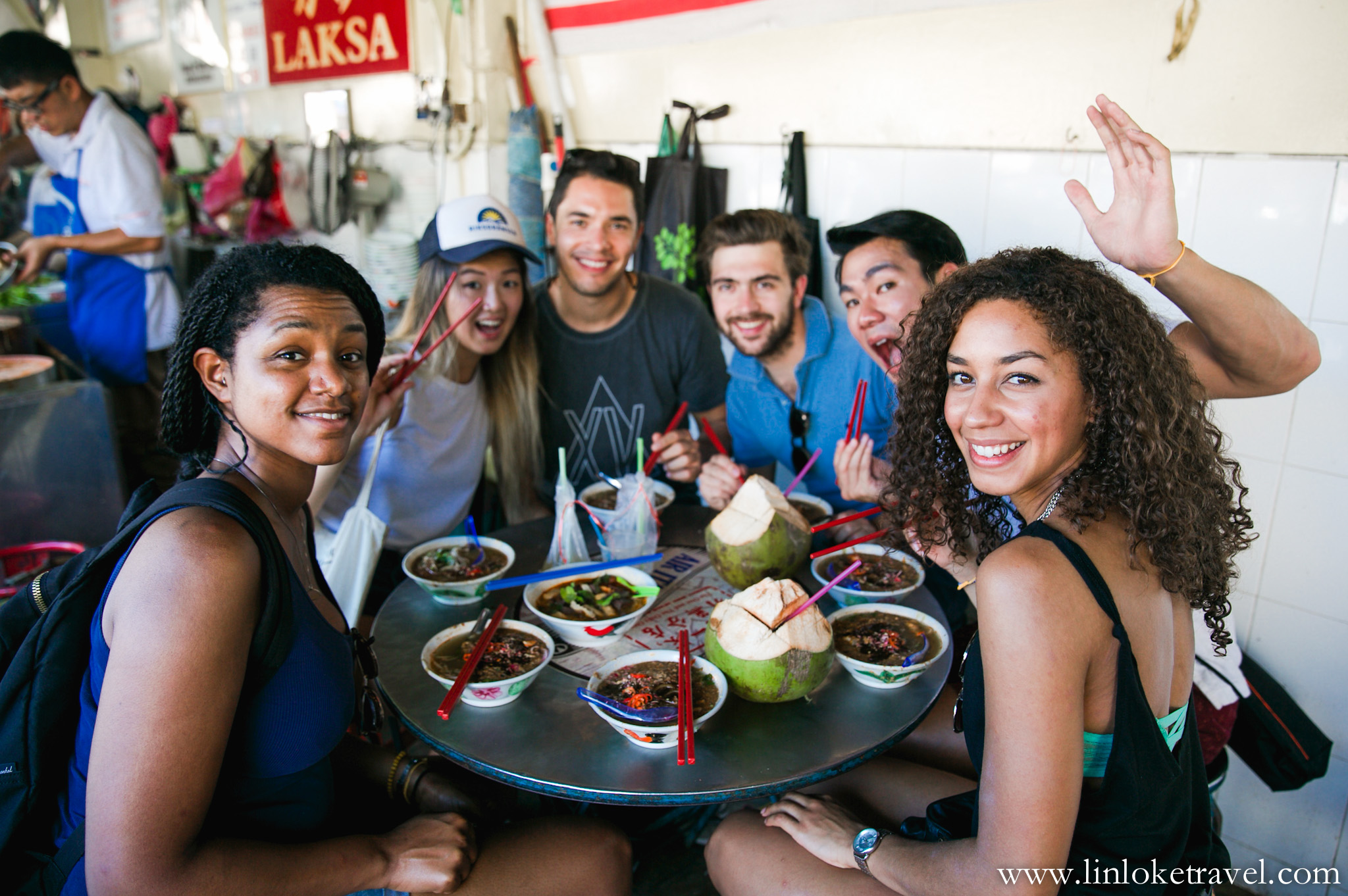 Having Penang Air Itam Laksa with UN6 - my friends from UK/ EU, Dec 2015